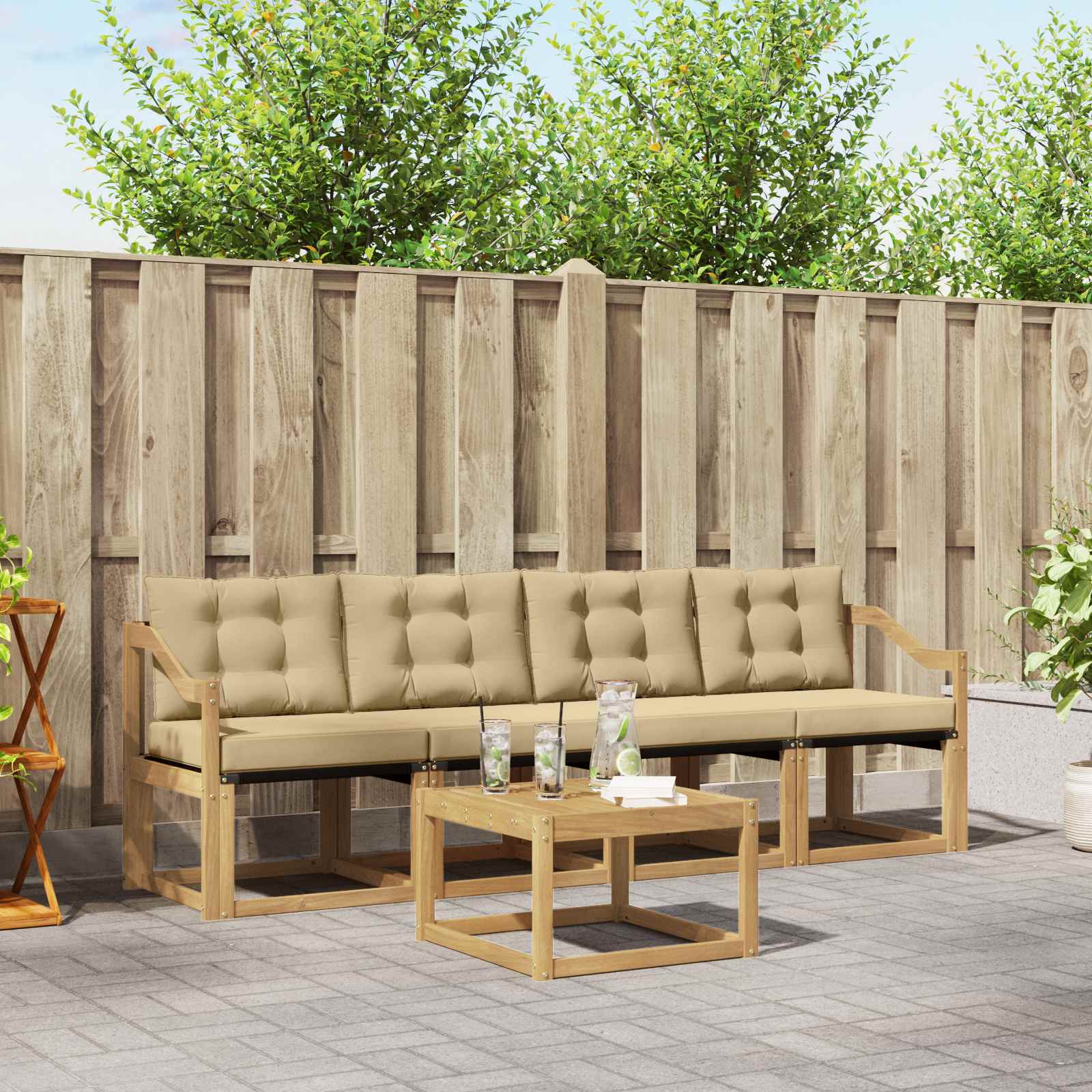 Outdoor-Sofagarnitur mit Kissen 5 pcs Weiß und Beige