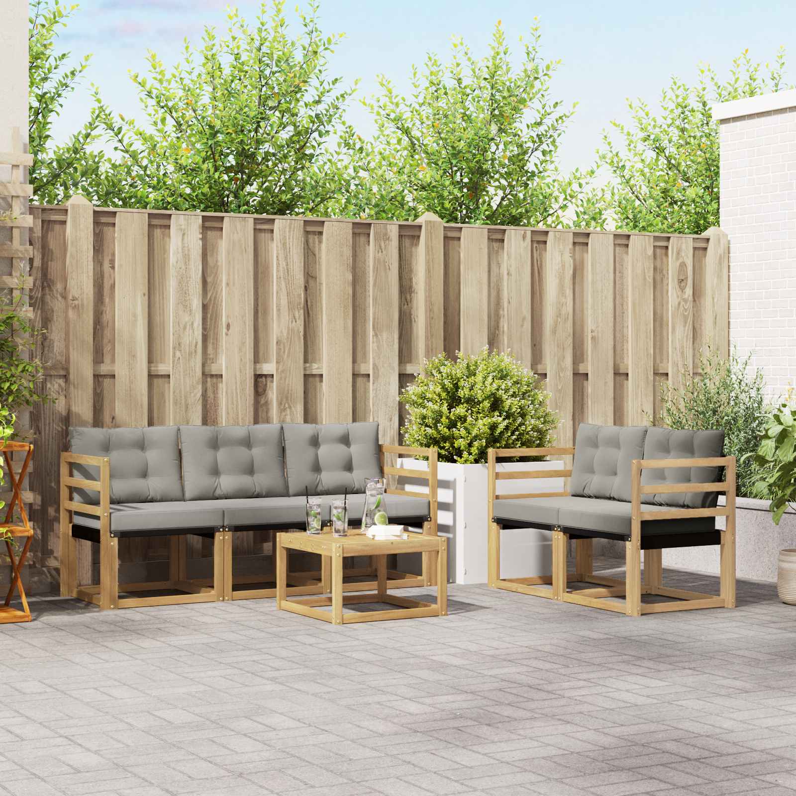 Outdoor-Sofagarnitur mit Kissen 6 pcs Weiß und Hellgrau