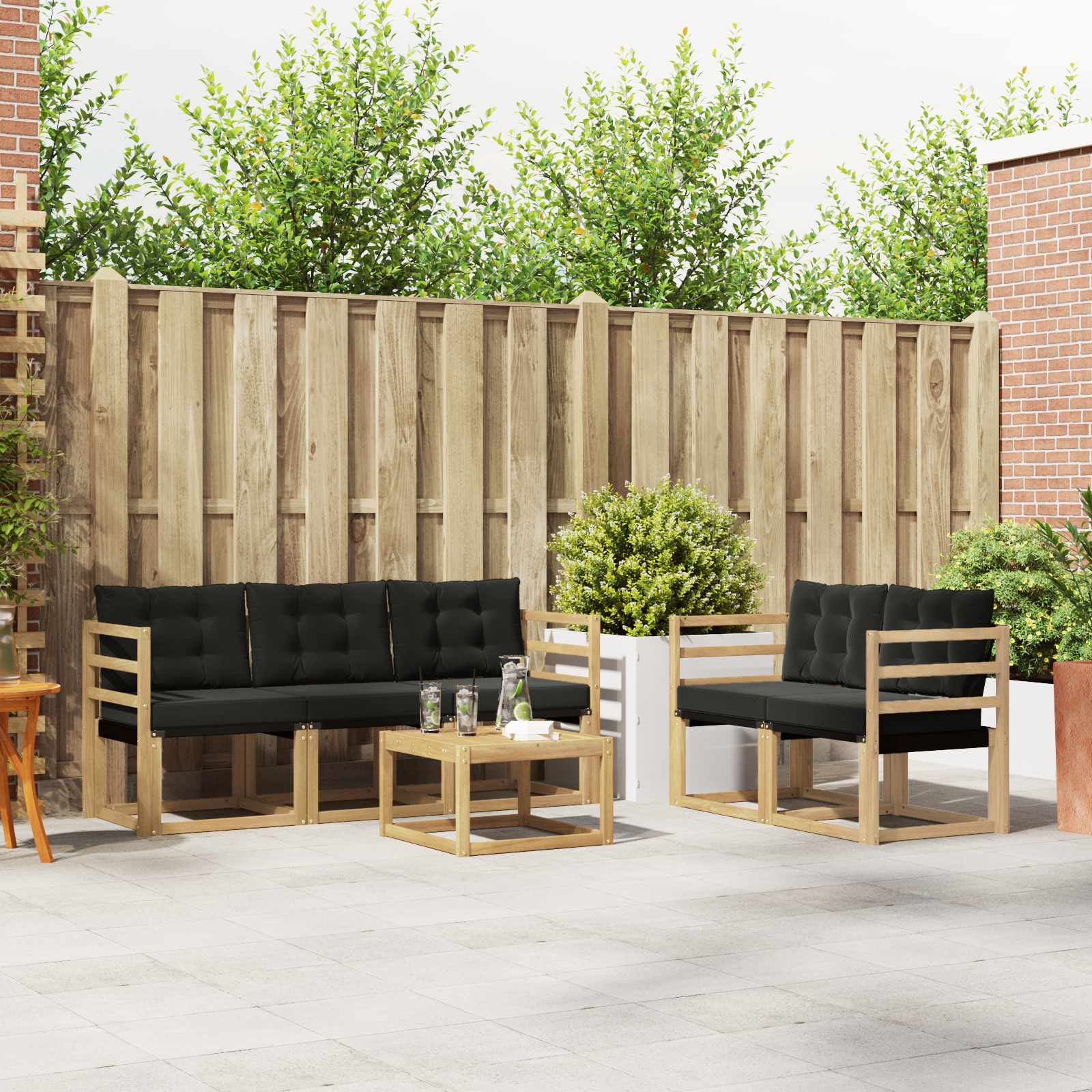 Outdoor-Sofagarnitur mit Kissen 6 pcs Weiß und Schwarz
