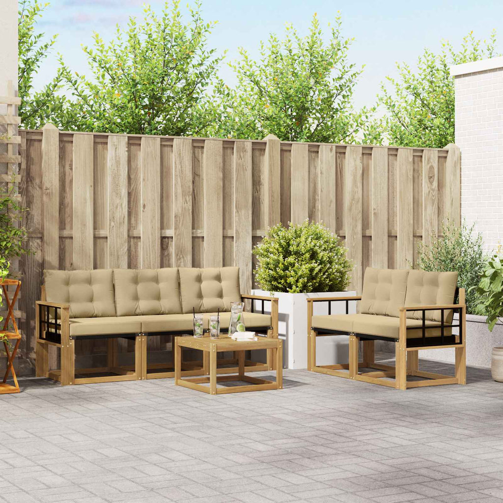 Outdoor-Sofagarnitur mit Kissen 6 pcs Weiß und Beige