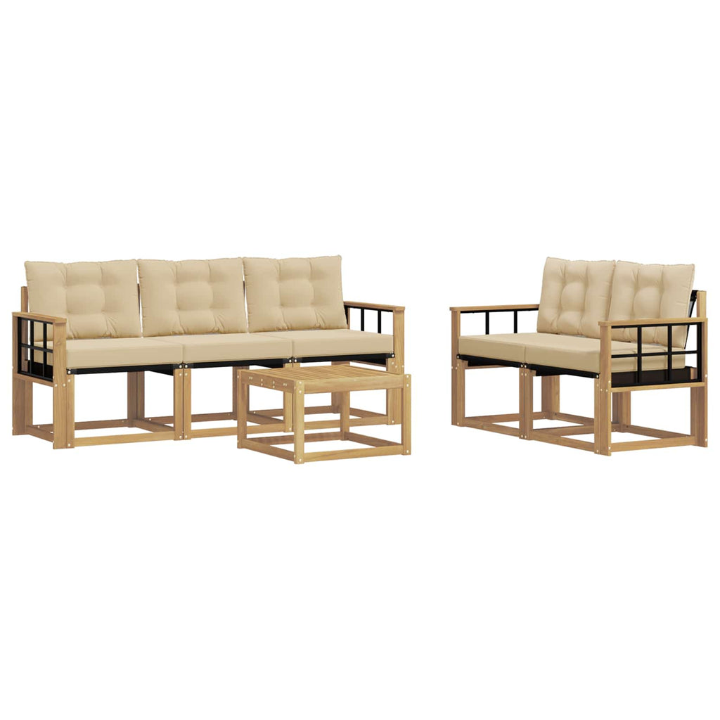 Outdoor-Sofagarnitur mit Kissen 6 pcs Weiß und Beige