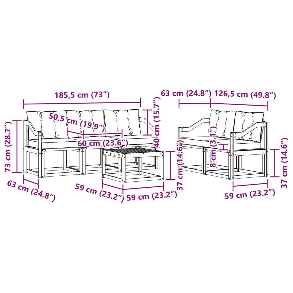 Outdoor-Sofagarnitur mit Kissen 6 pcs Weiß und Creme