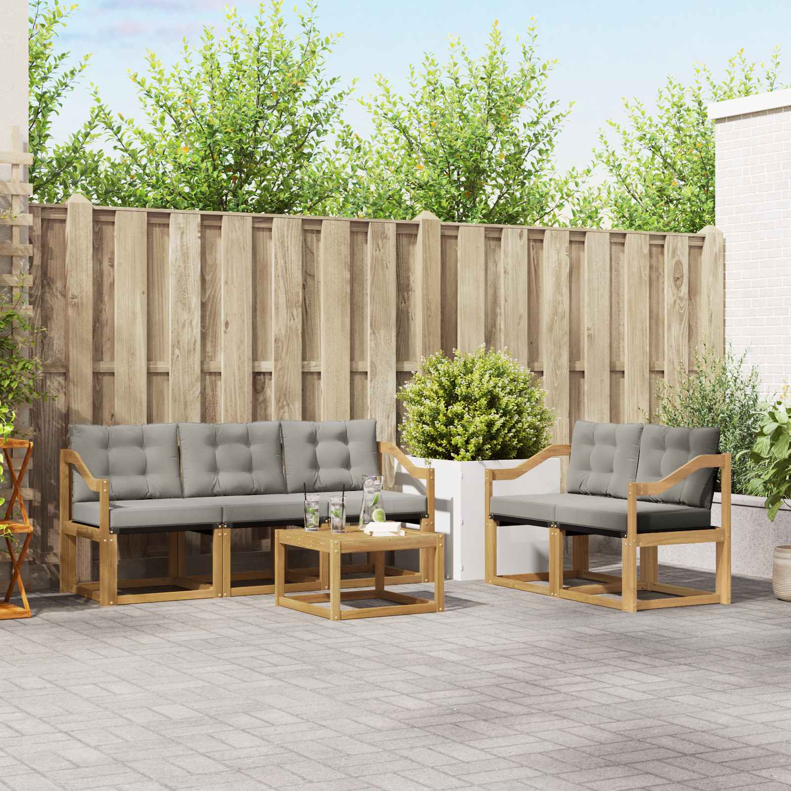Outdoor-Sofagarnitur mit Kissen 6 pcs Weiß und Hellgrau