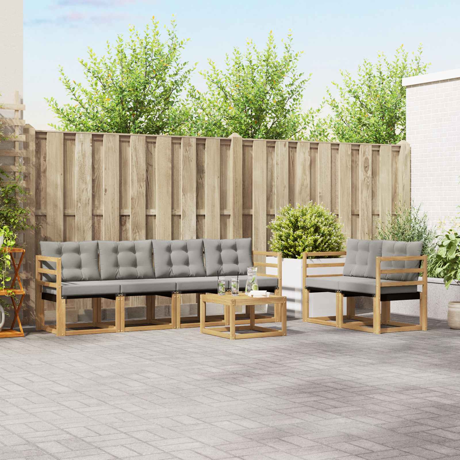 Outdoor-Sofagarnitur mit Kissen 7 pcs Weiß und Hellgrau