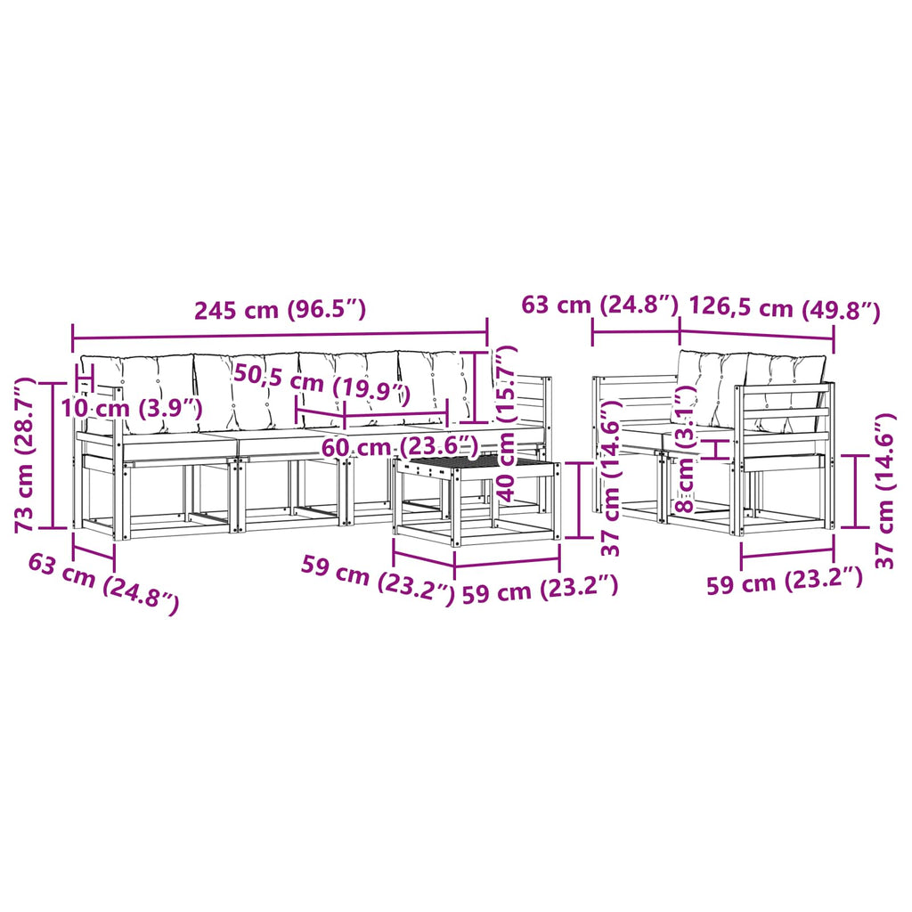 Outdoor-Sofagarnitur mit Kissen 7 pcs Weiß und Hellgrau