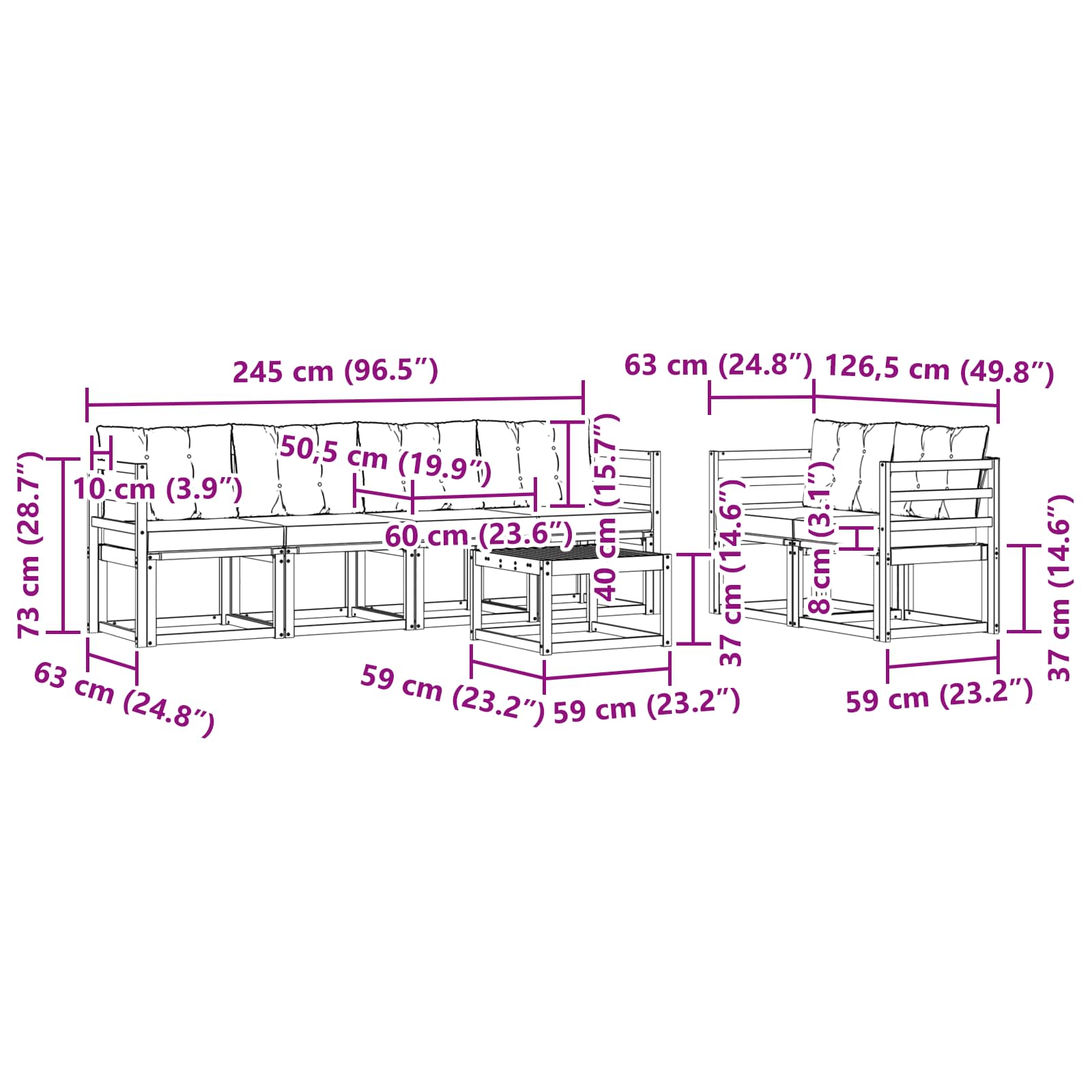 Outdoor-Sofagarnitur mit Kissen 7 pcs Weiß und Schwarz