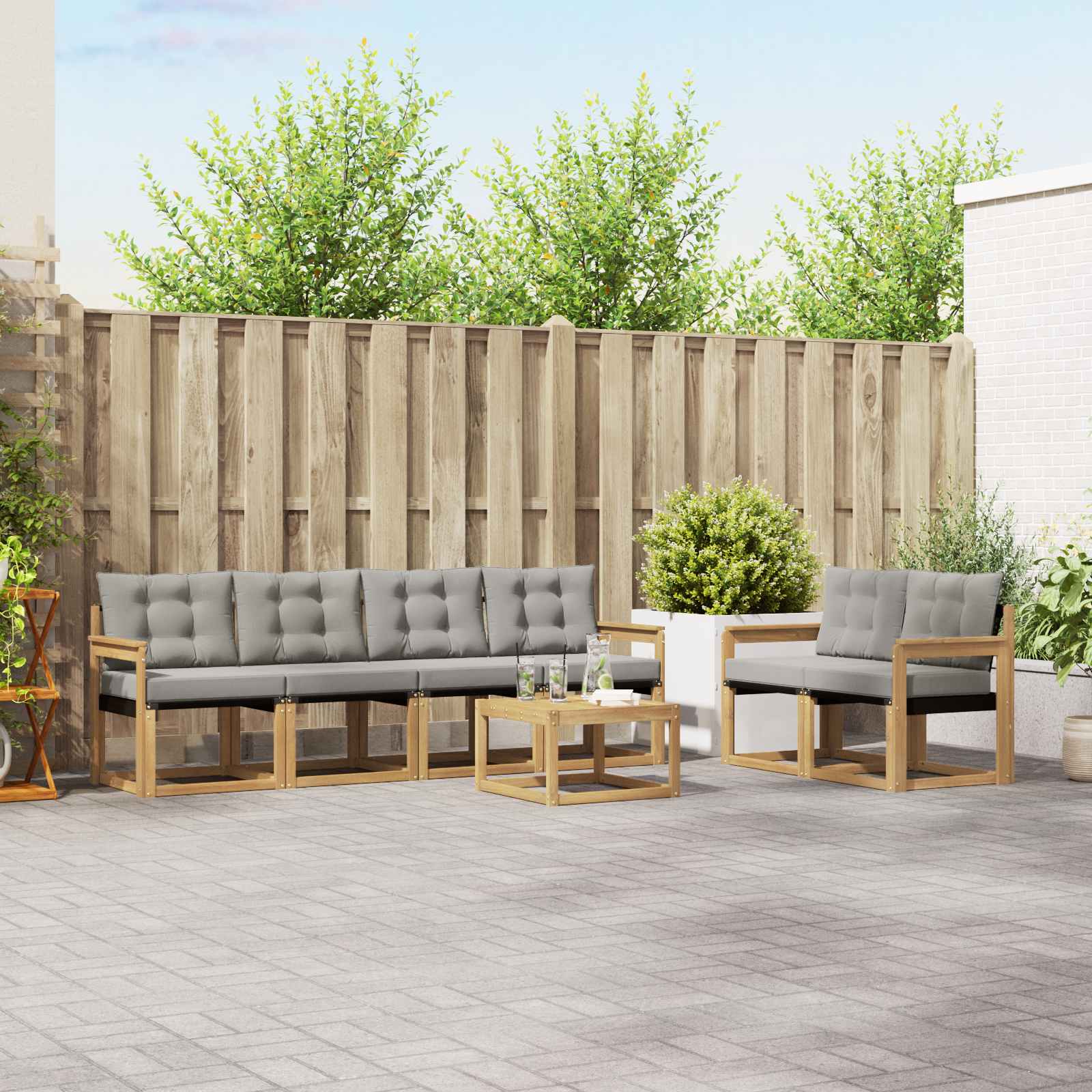 Outdoor-Sofagarnitur mit Kissen 7 pcs Weiß und Hellgrau