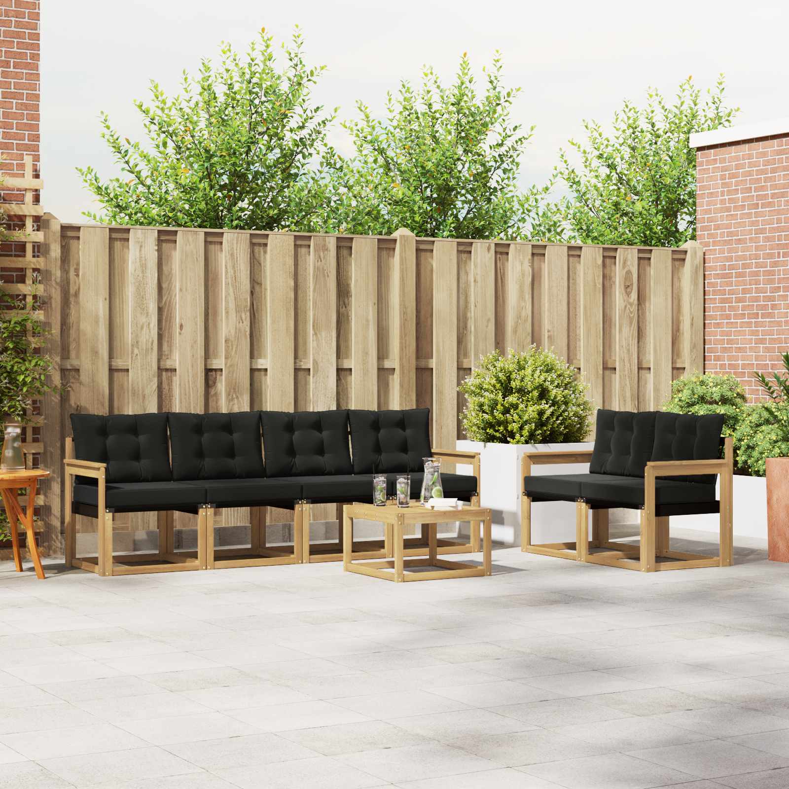 Outdoor-Sofagarnitur mit Kissen 7 pcs Weiß und Schwarz