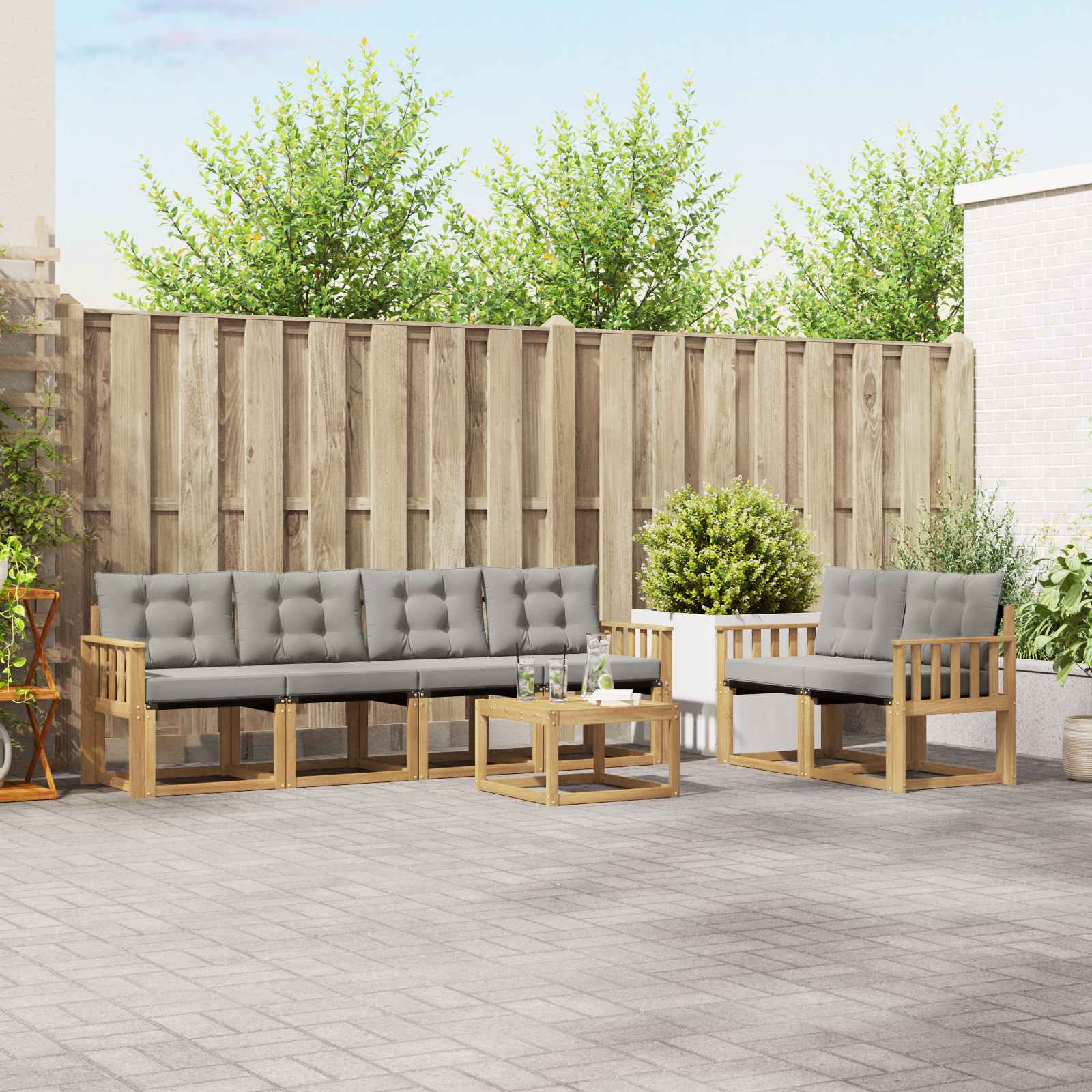Outdoor-Sofagarnitur mit Kissen 7 pcs Weiß und Hellgrau