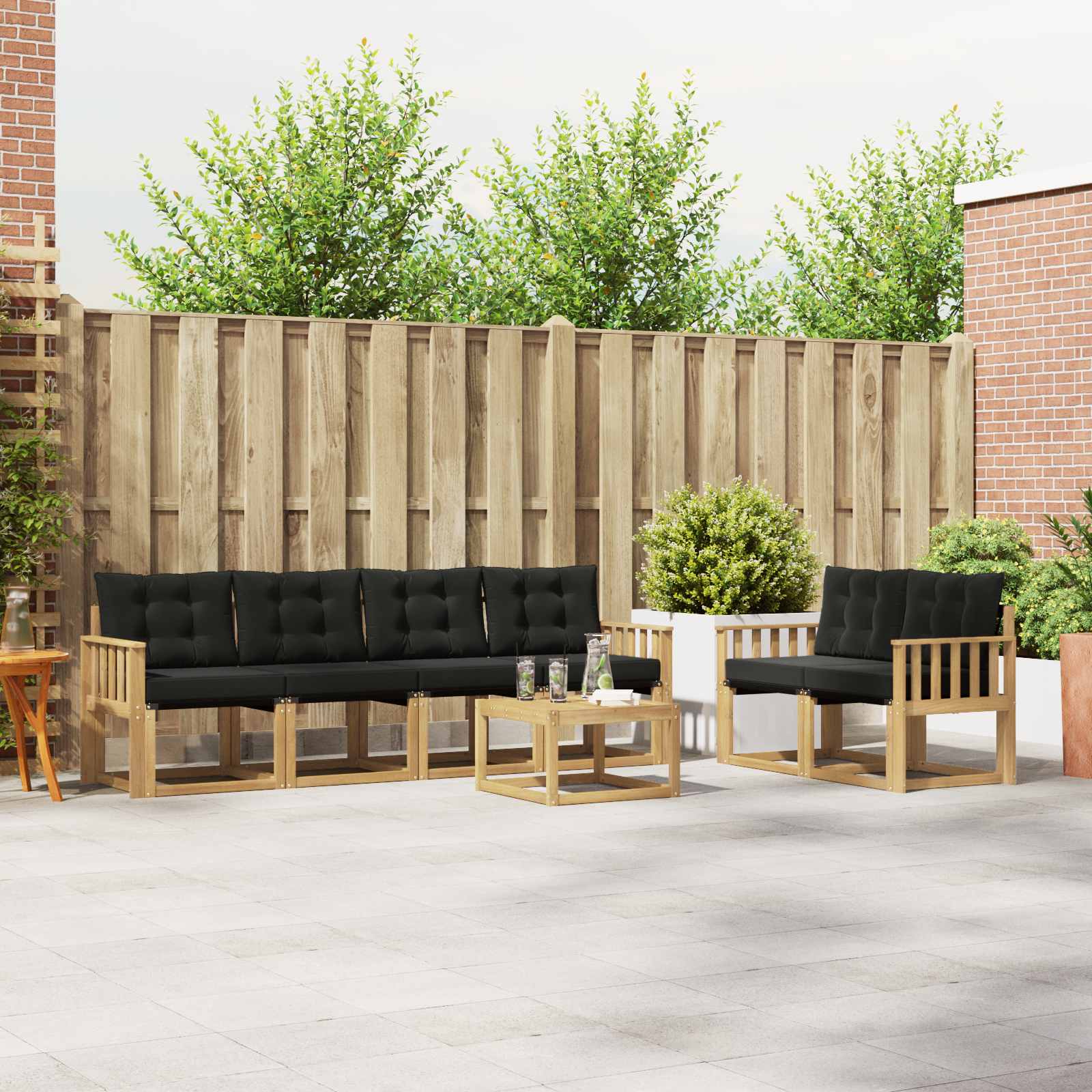 Outdoor-Sofagarnitur mit Kissen 7 pcs Weiß und Schwarz