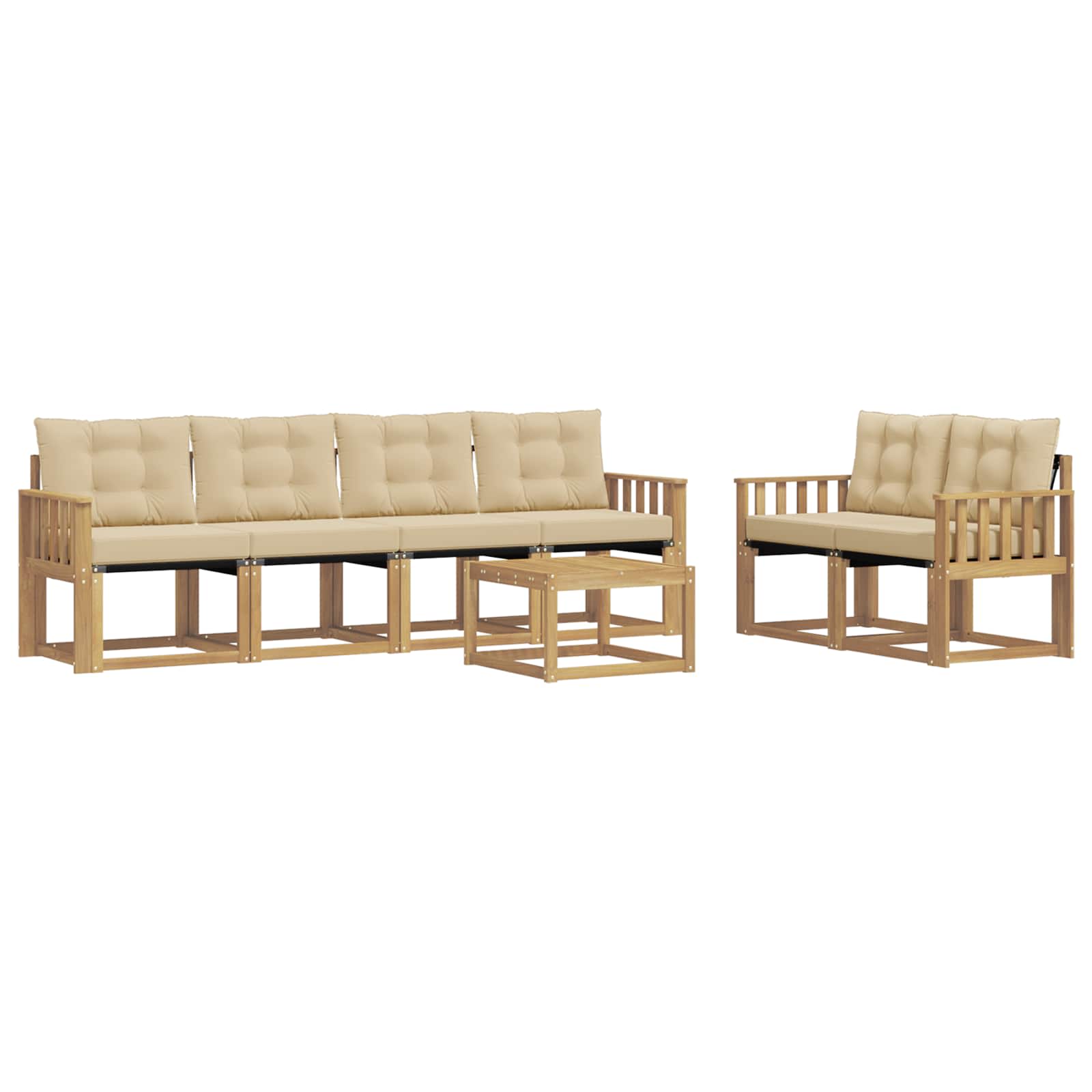 Outdoor-Sofagarnitur mit Kissen 7 pcs Weiß und Beige