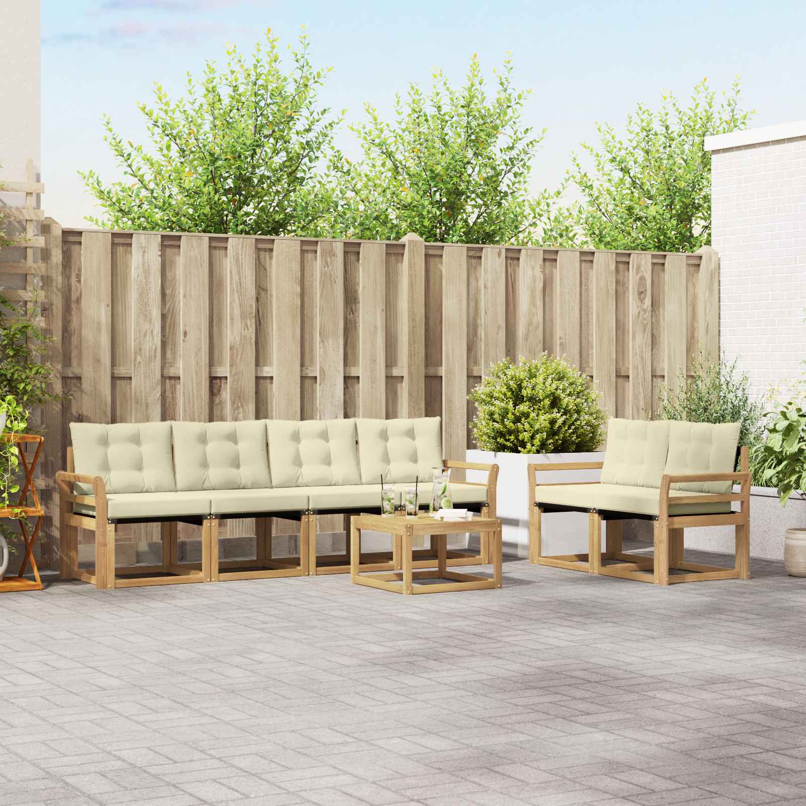 Outdoor-Sofagarnitur mit Kissen 7 pcs Weiß und Creme