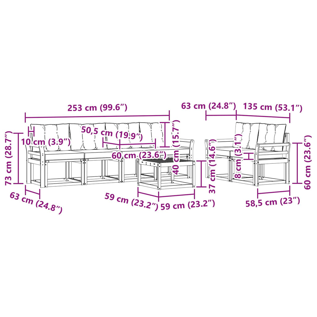 Outdoor-Sofagarnitur mit Kissen 7 pcs Weiß und Schwarz