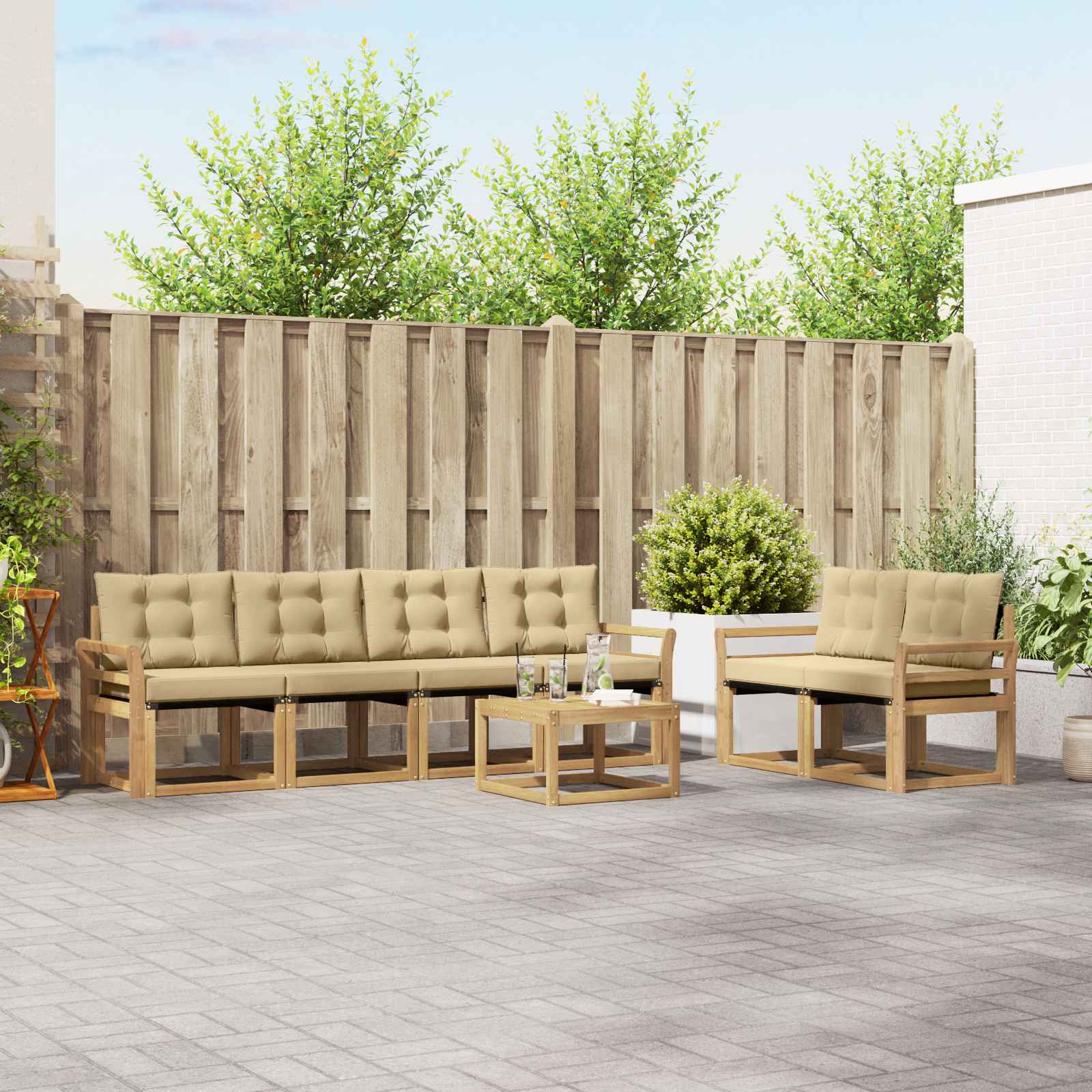 Outdoor-Sofagarnitur mit Kissen 7 pcs Weiß und Beige
