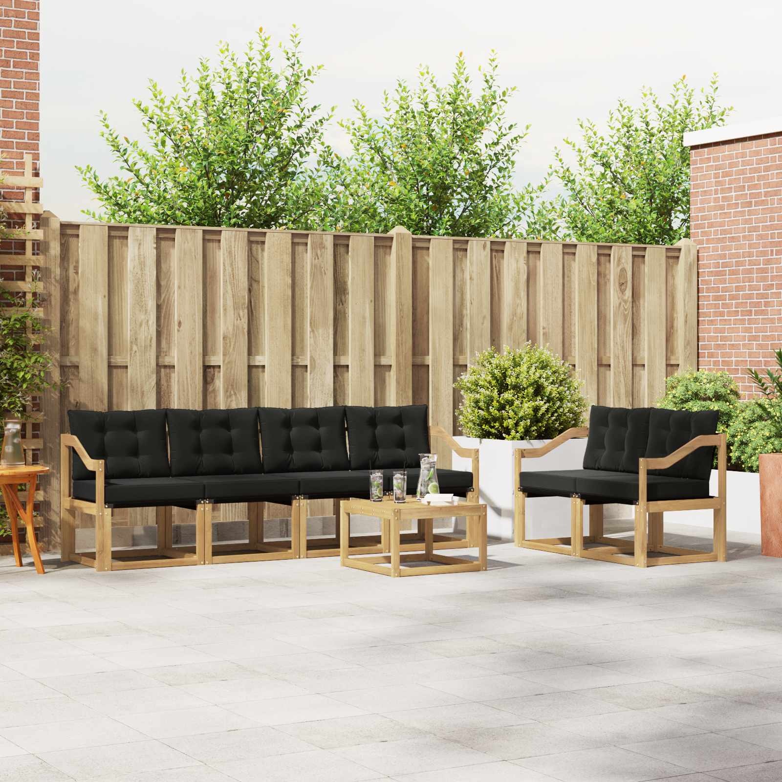 Outdoor-Sofagarnitur mit Kissen 7 pcs Weiß und Schwarz