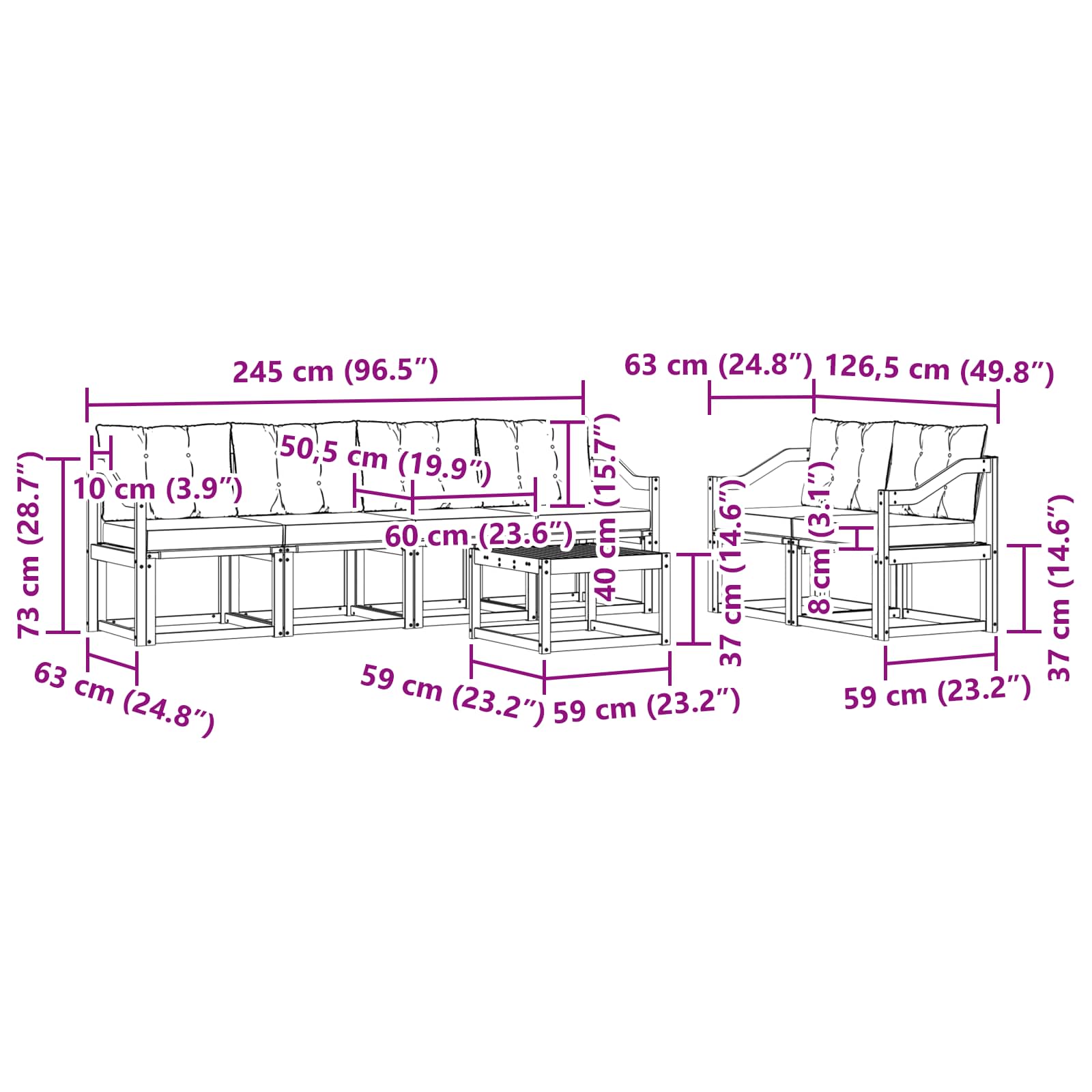Outdoor-Sofagarnitur mit Kissen 7 pcs Weiß und Beige
