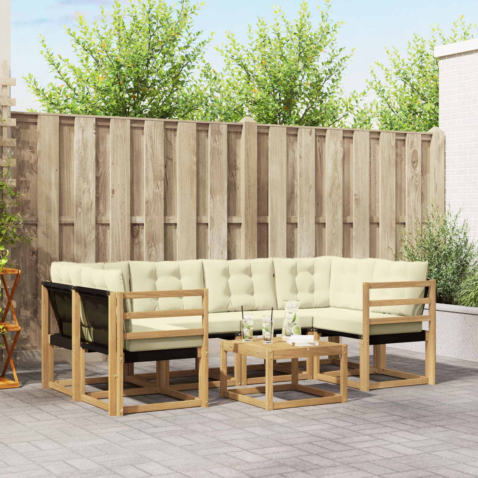 Outdoor-Sofagarnitur mit Kissen 7 pcs Weiß und Creme