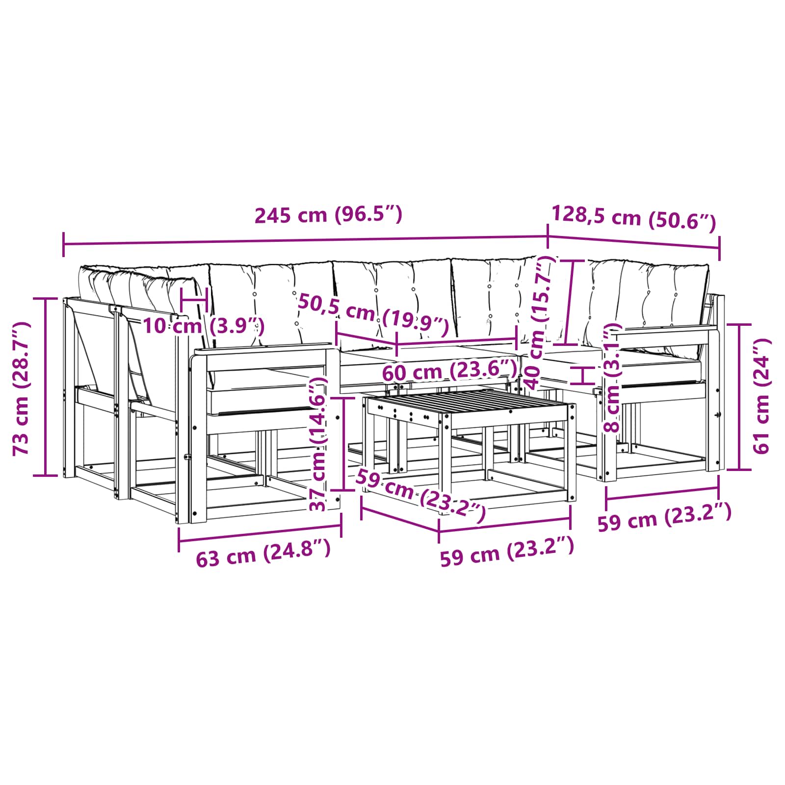 Outdoor-Sofagarnitur mit Kissen 7 pcs Weiß und Creme