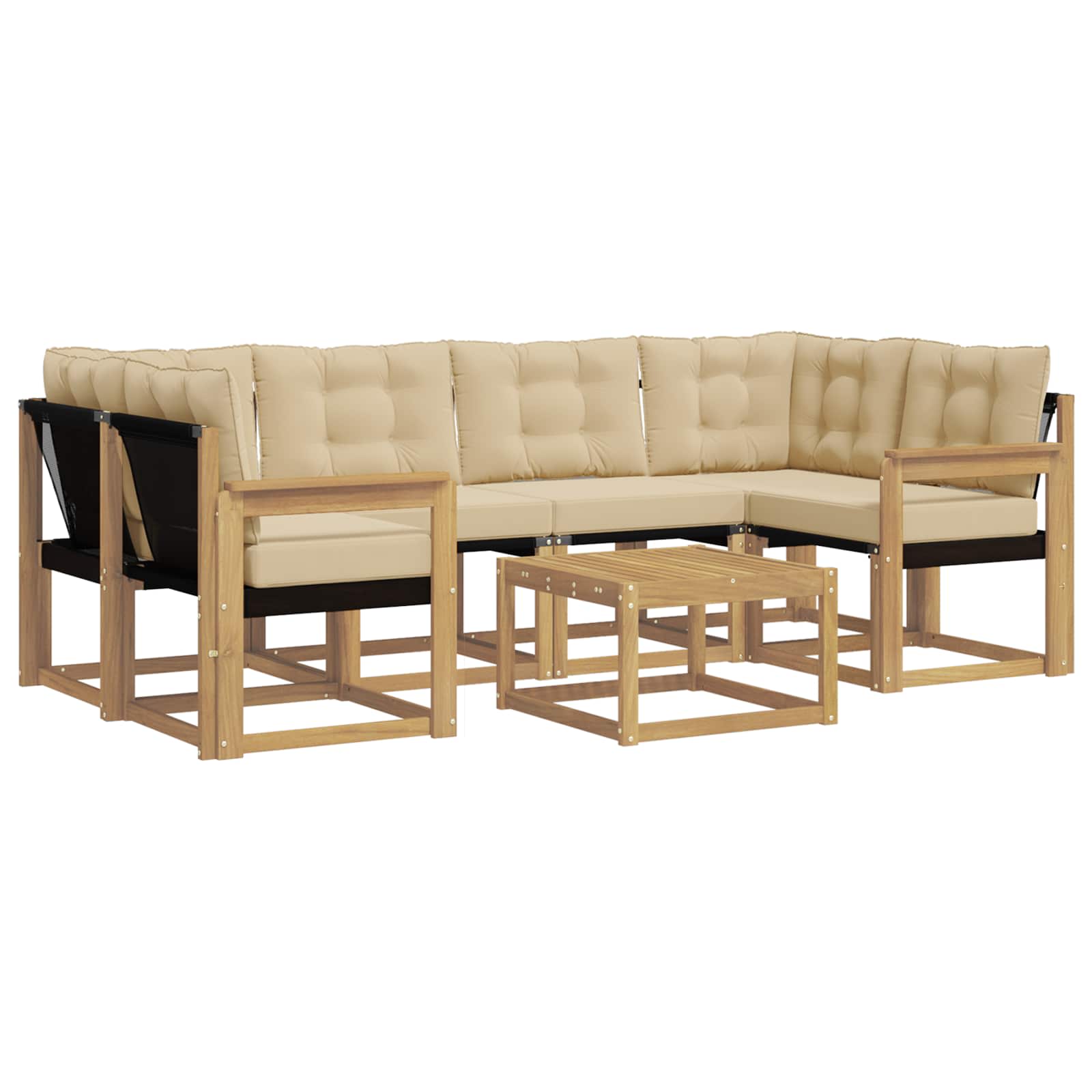 Outdoor-Sofagarnitur mit Kissen 7 pcs Weiß und Beige
