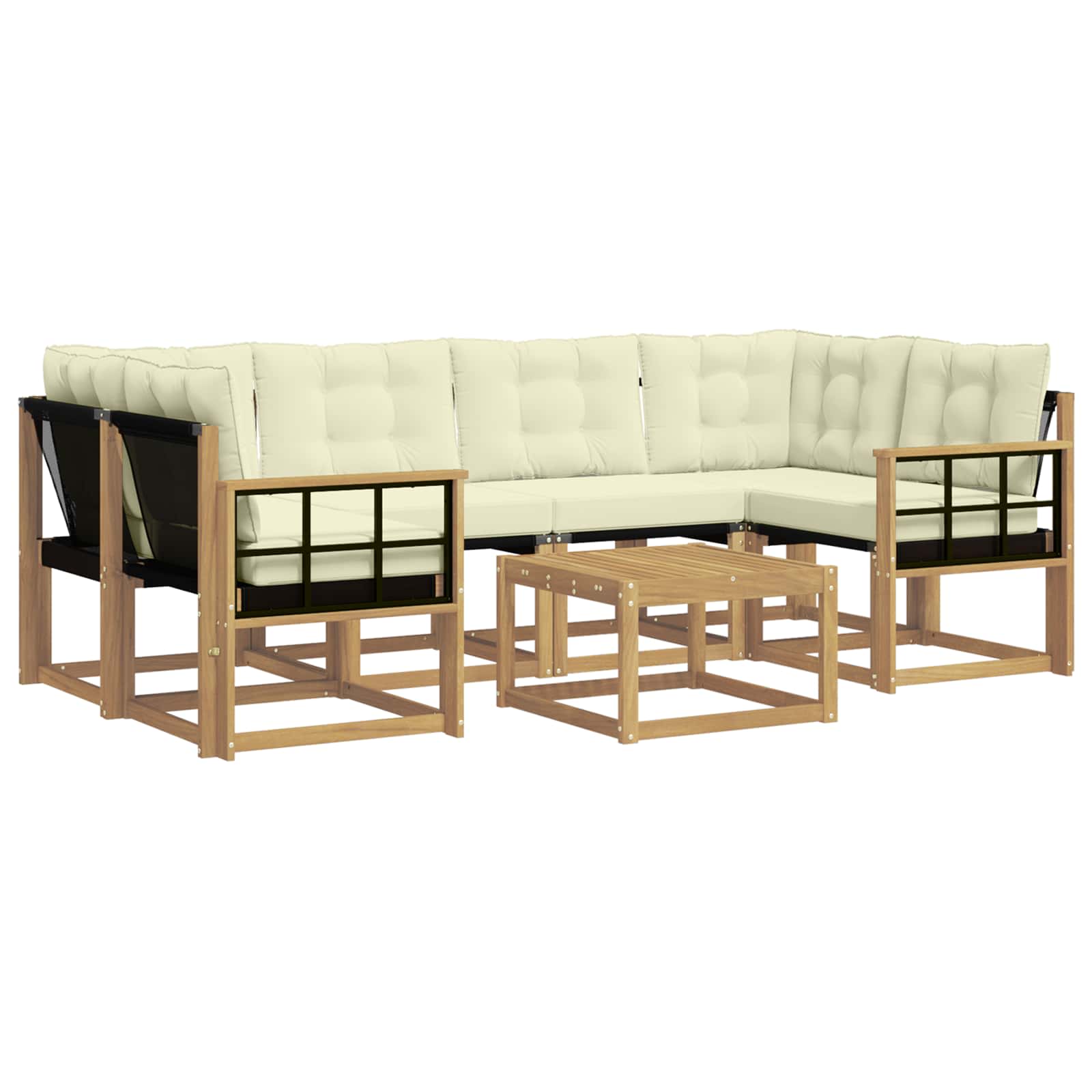 Outdoor-Sofagarnitur mit Kissen 7 pcs Weiß und Creme