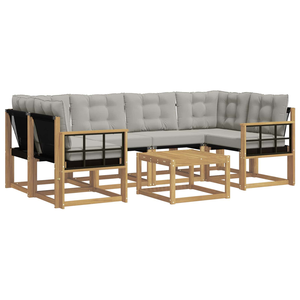 Outdoor-Sofagarnitur mit Kissen 7 pcs Weiß und Hellgrau