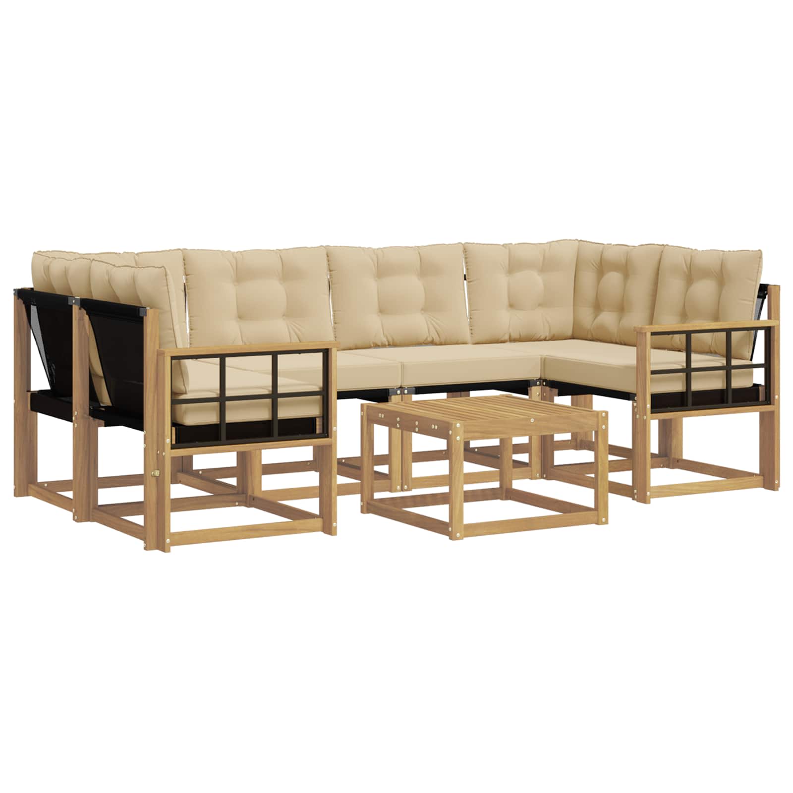 Outdoor-Sofagarnitur mit Kissen 7 pcs Weiß und Beige