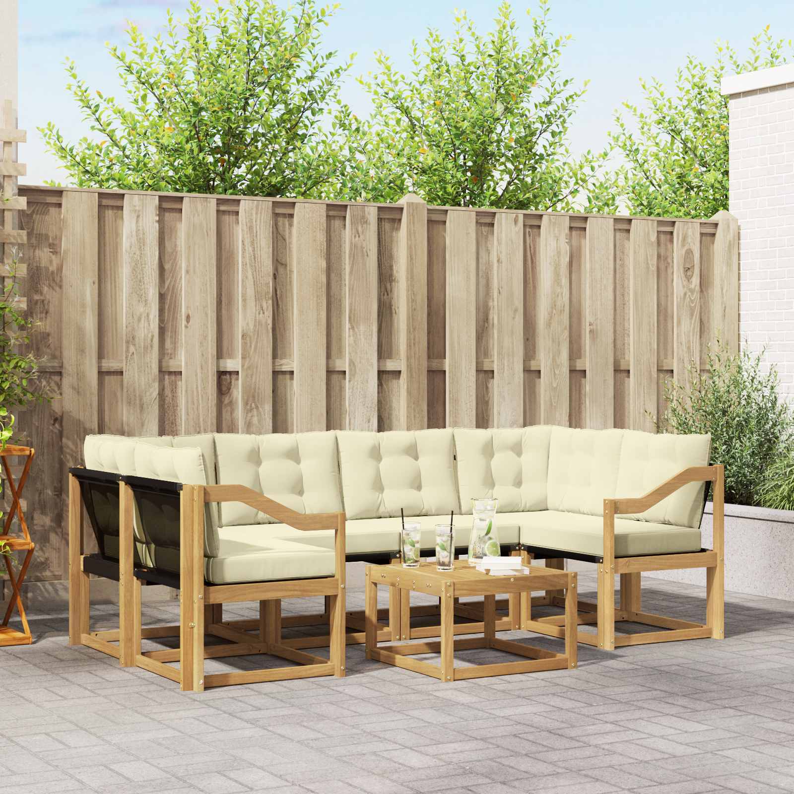 Outdoor-Sofagarnitur mit Kissen 7 pcs Weiß und Creme