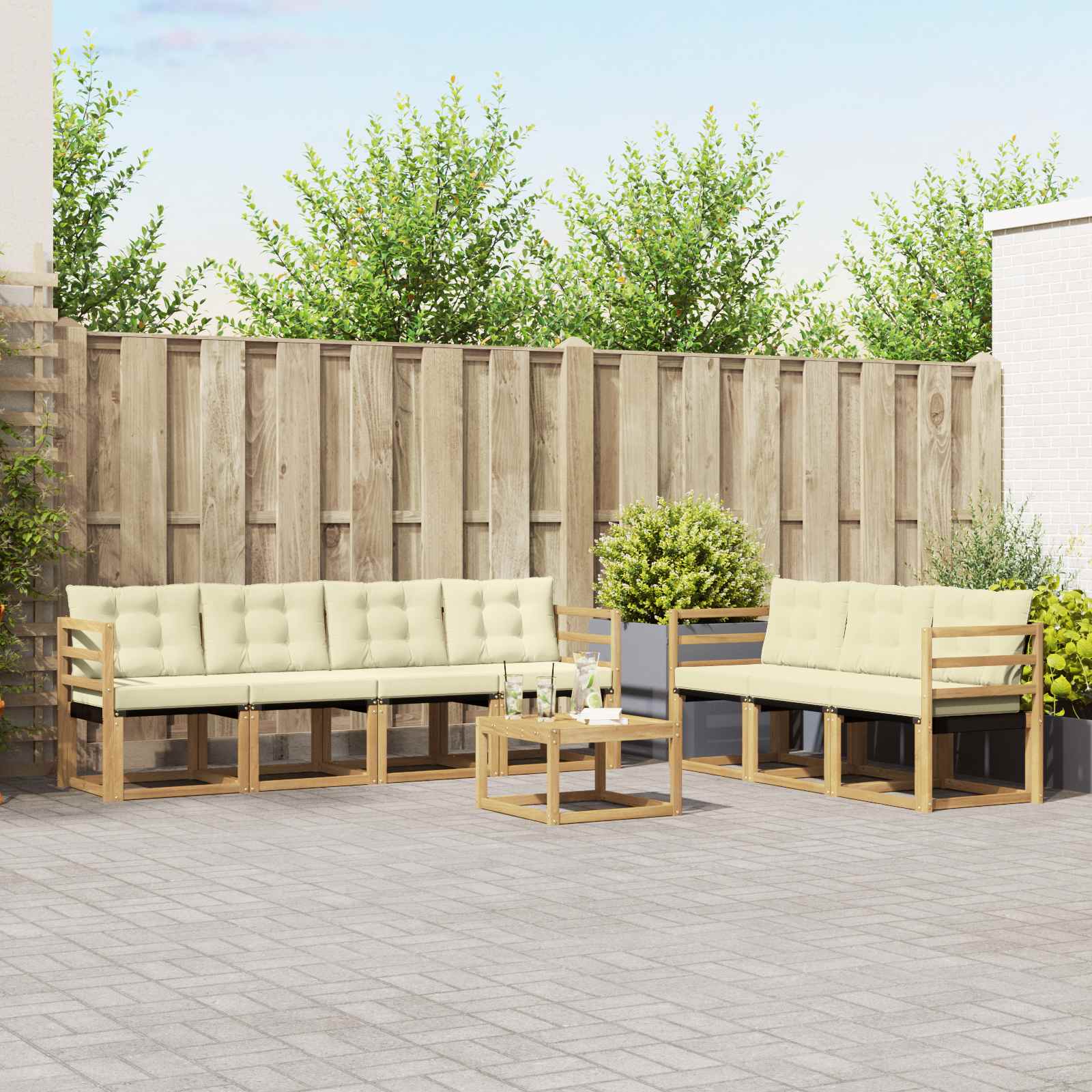 Outdoor-Sofagarnitur mit Kissen 8 pcs Weiß und Creme