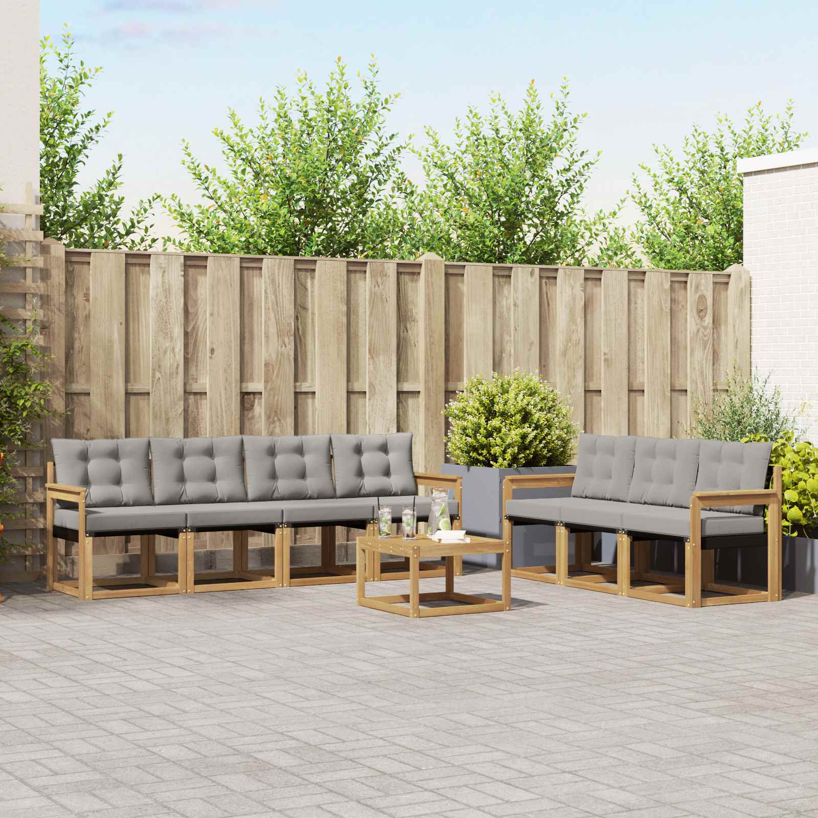Outdoor-Sofagarnitur mit Kissen 8 pcs Weiß und Hellgrau