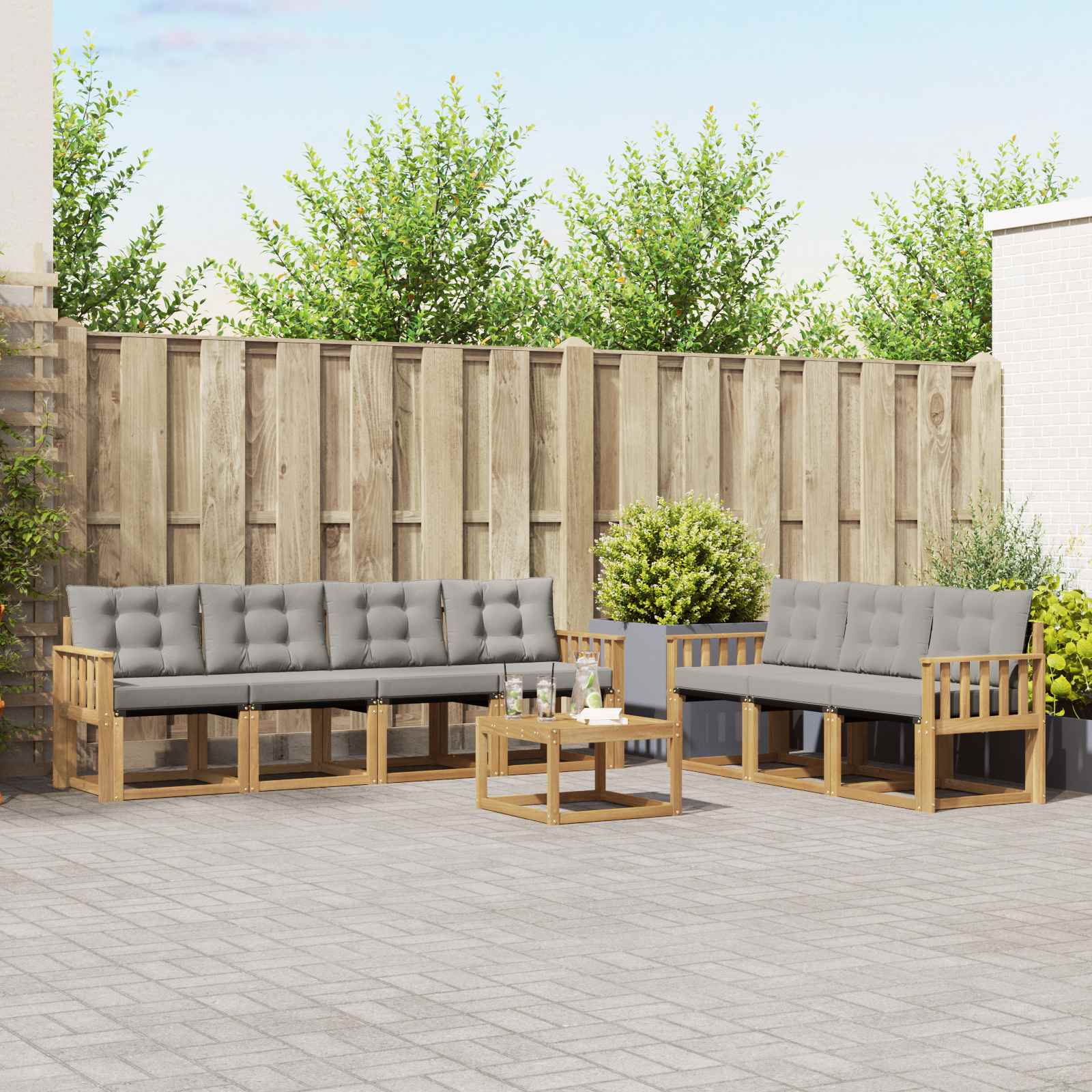 Outdoor-Sofagarnitur mit Kissen 8 pcs Weiß und Hellgrau