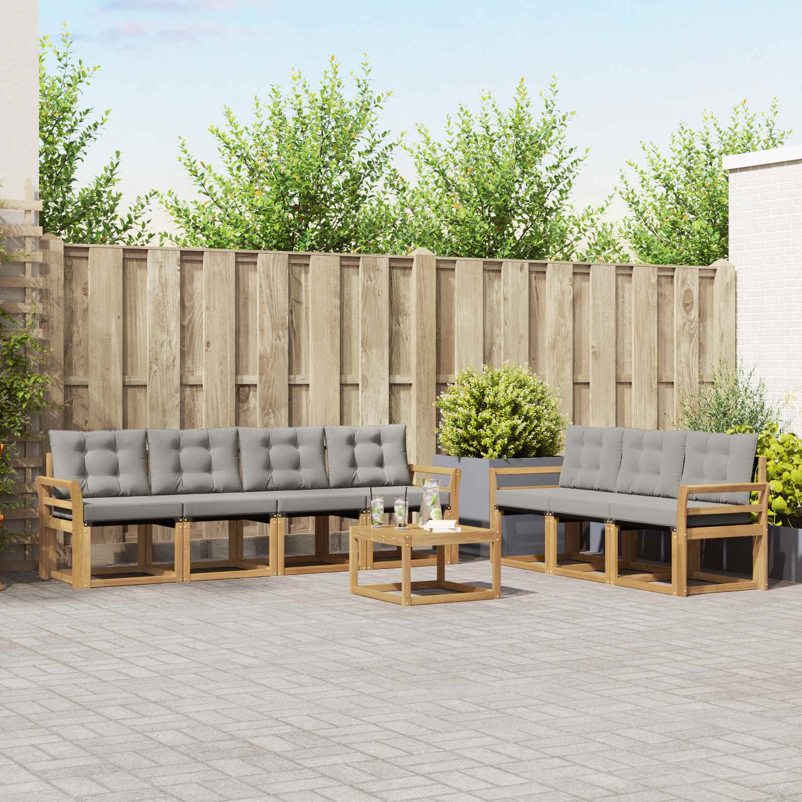 Outdoor-Sofagarnitur mit Kissen 8 pcs Weiß und Hellgrau