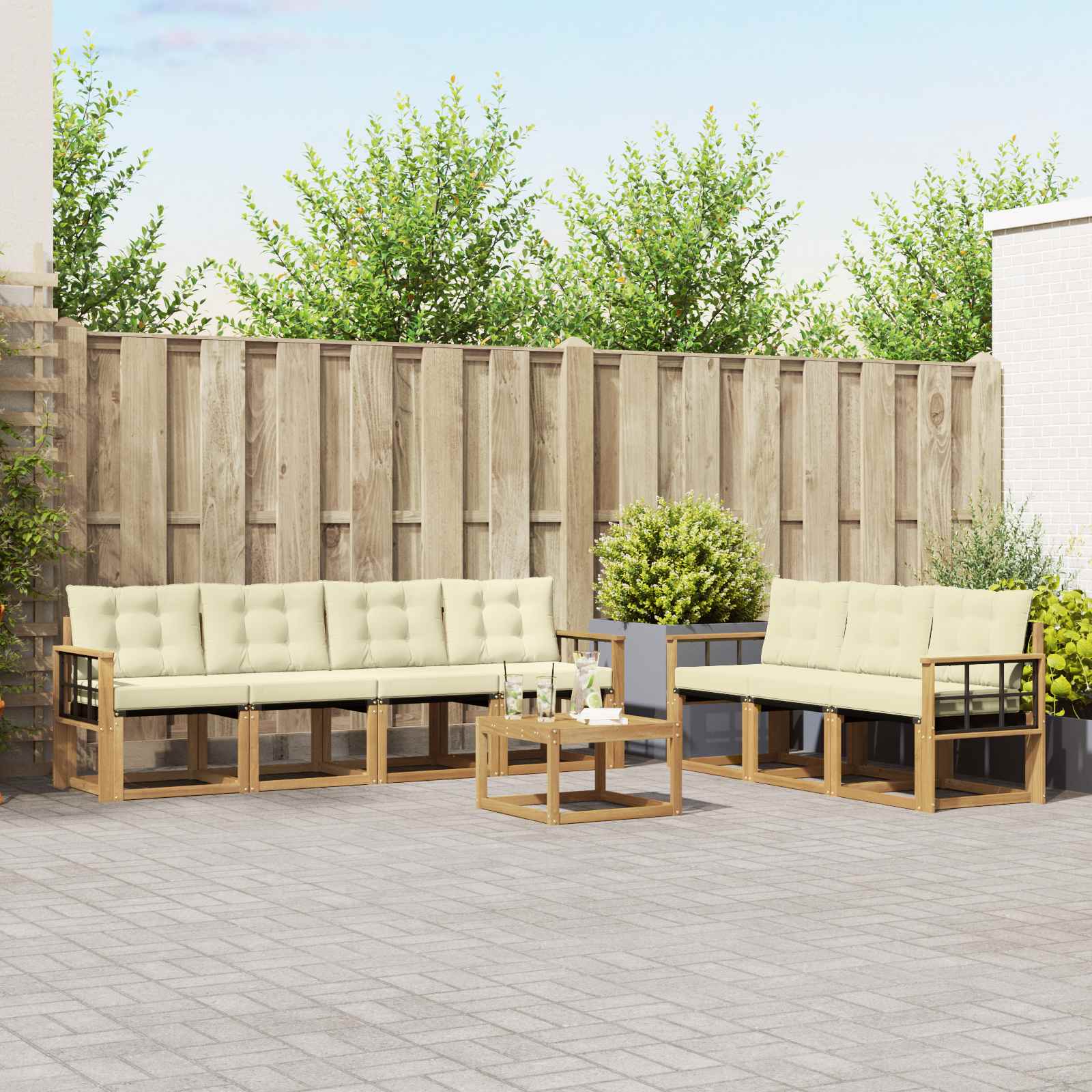 Outdoor-Sofagarnitur mit Kissen 8 pcs Weiß und Creme