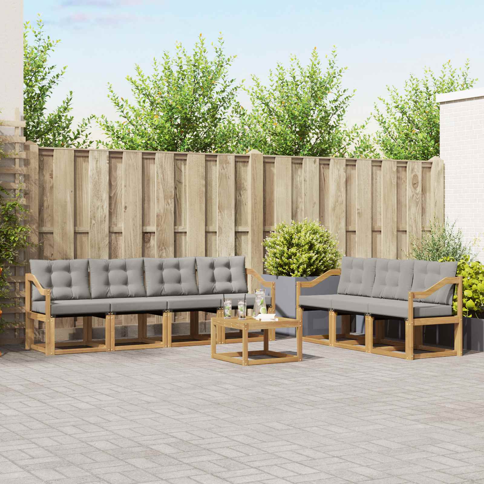 Outdoor-Sofagarnitur mit Kissen 8 pcs Weiß und Hellgrau