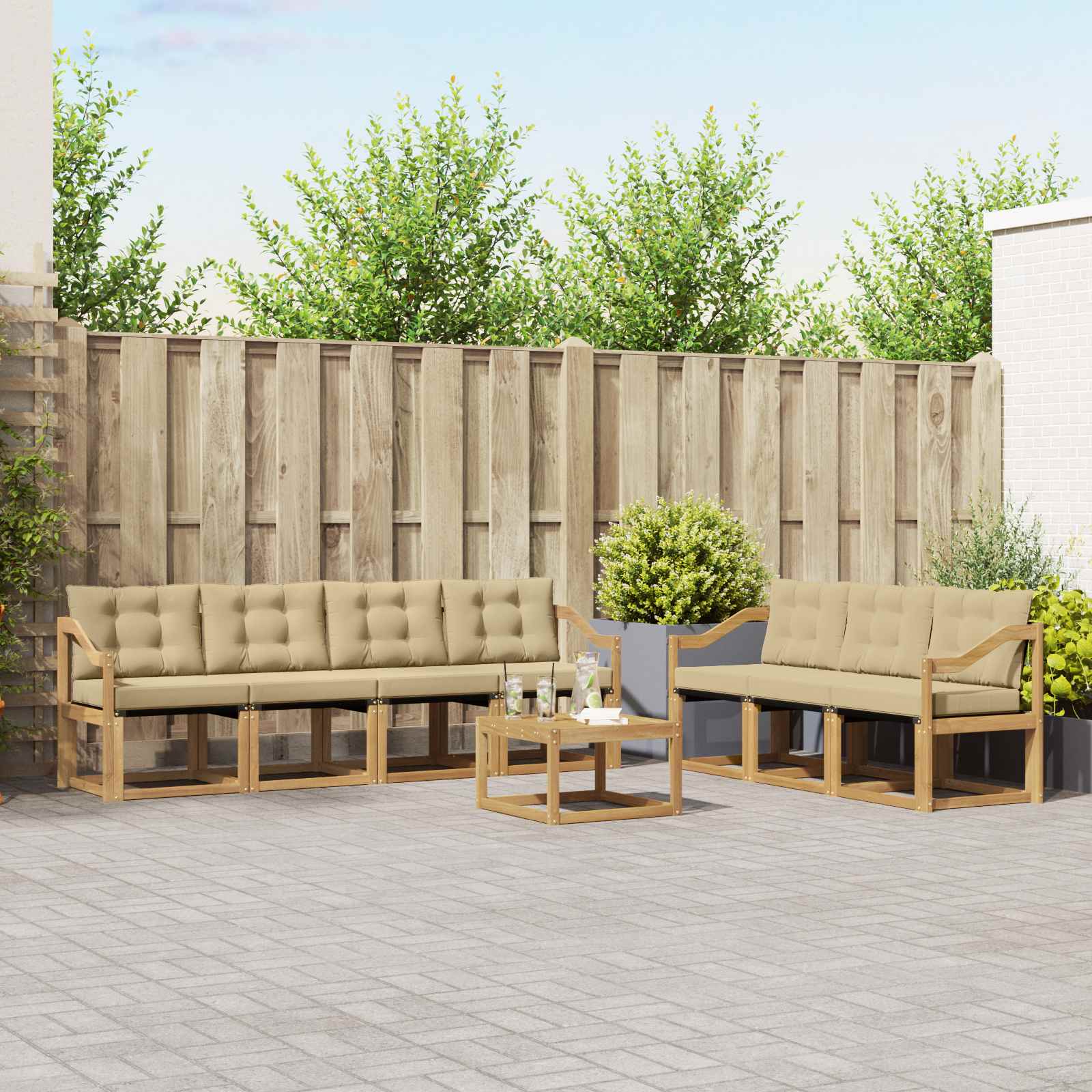 Outdoor-Sofagarnitur mit Kissen 8 pcs Weiß und Beige
