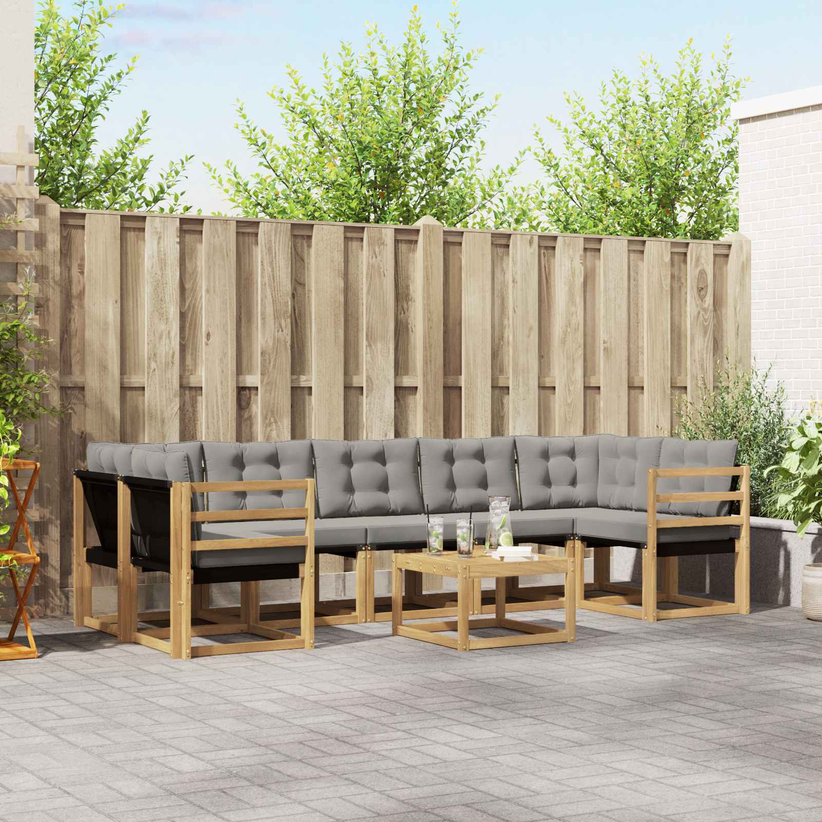 Outdoor-Sofagarnitur mit Kissen 8 pcs Weiß und Hellgrau