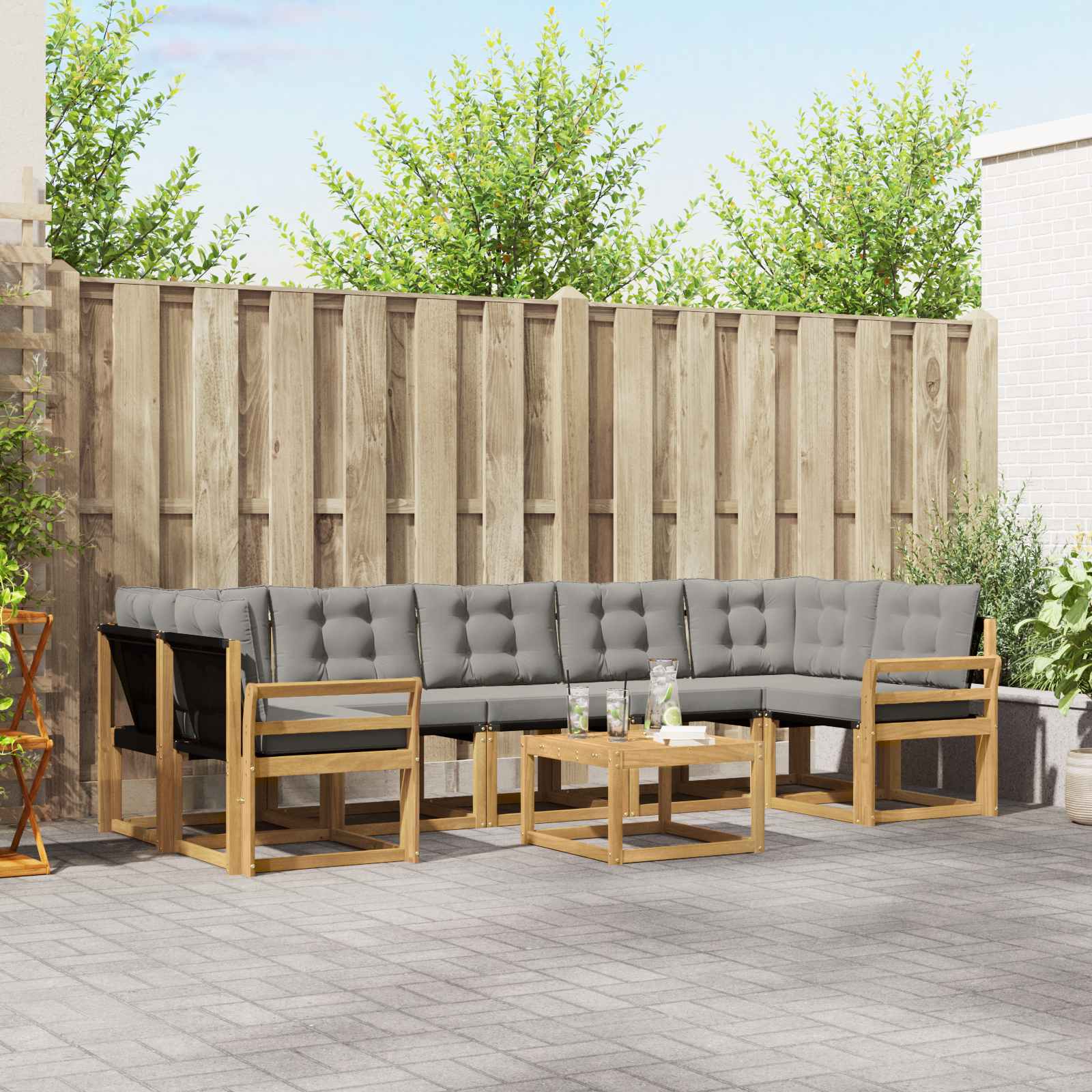 Outdoor-Sofagarnitur mit Kissen 8 pcs Weiß und Hellgrau