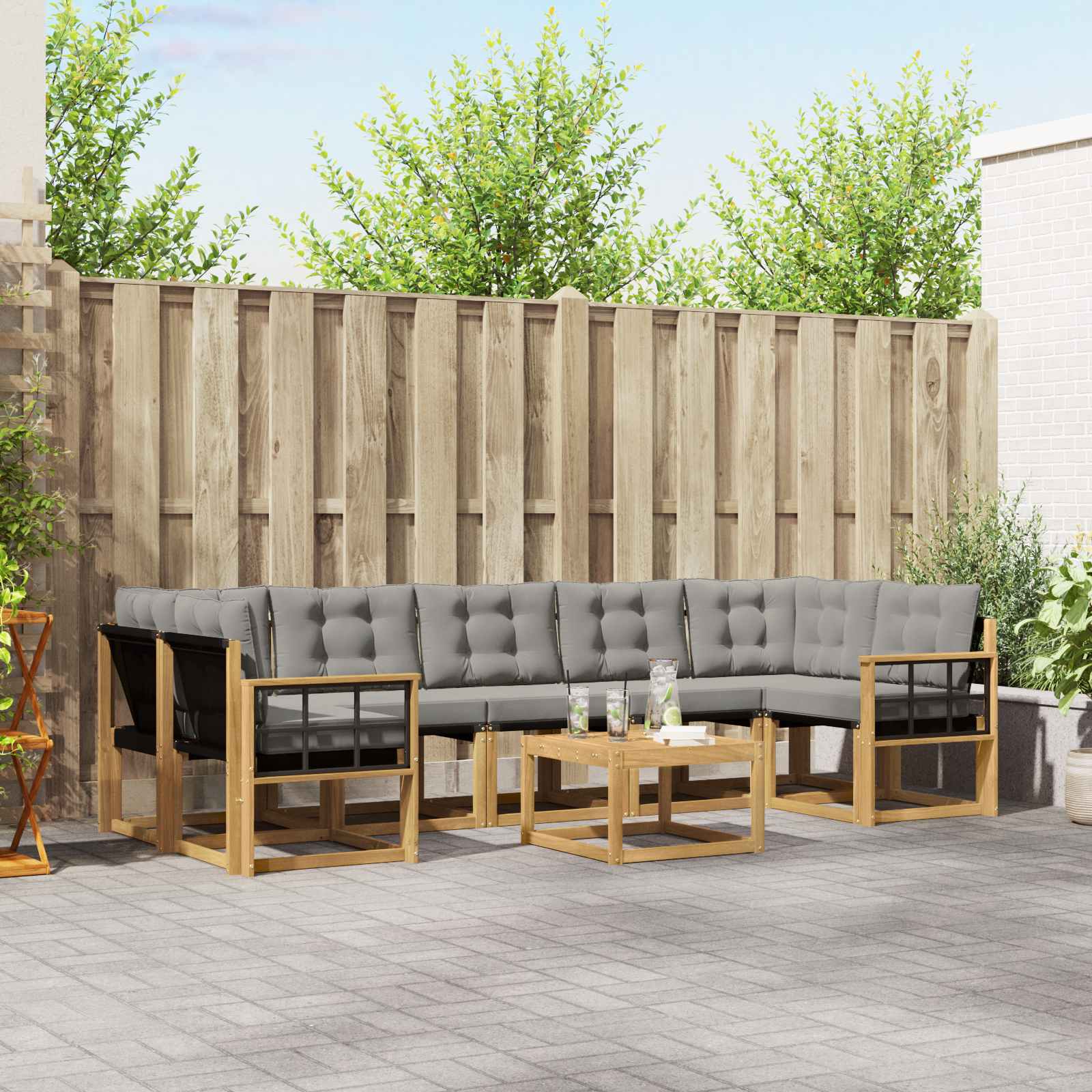 Outdoor-Sofagarnitur mit Kissen 8 pcs Weiß und Hellgrau