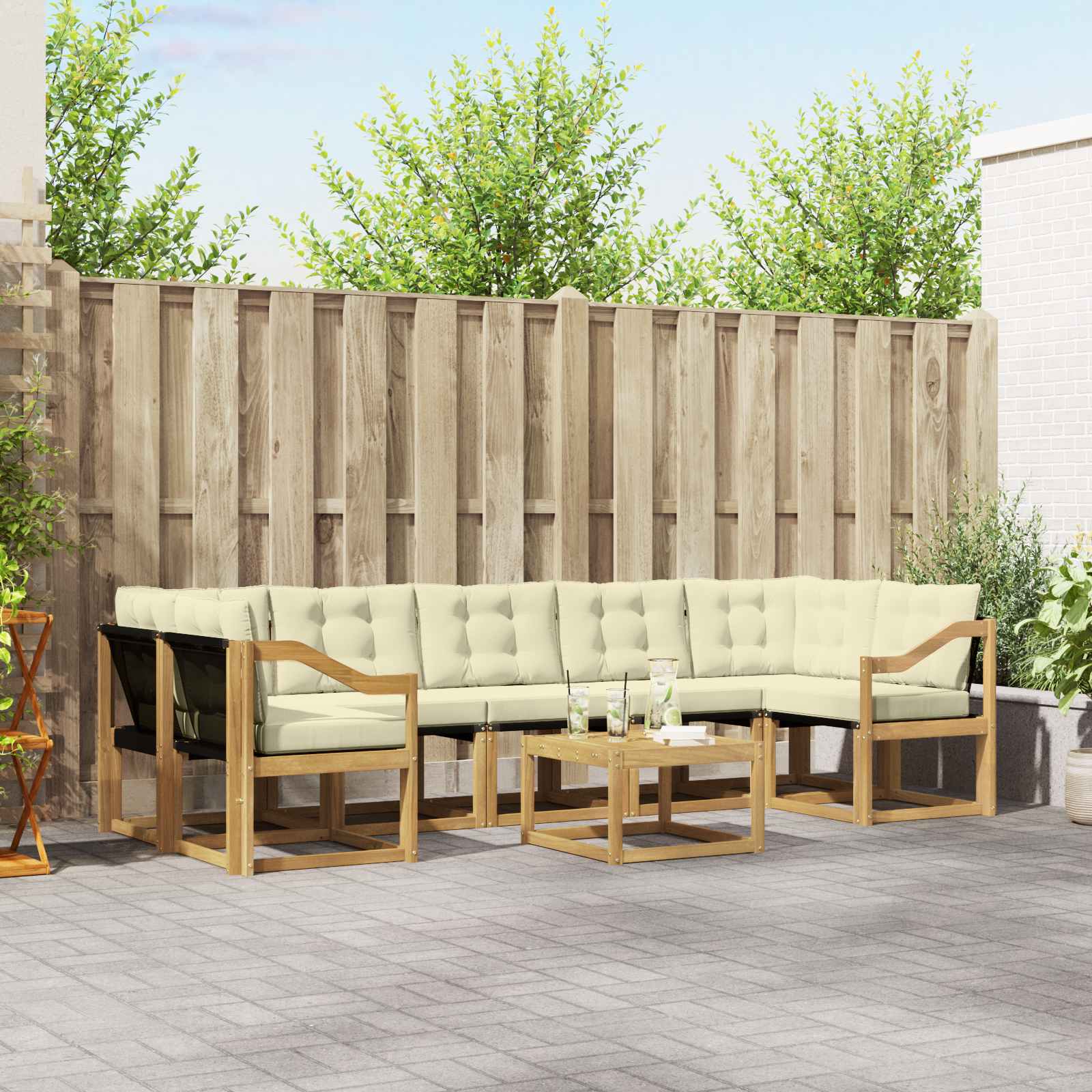 Outdoor-Sofagarnitur mit Kissen 8 pcs Weiß und Creme