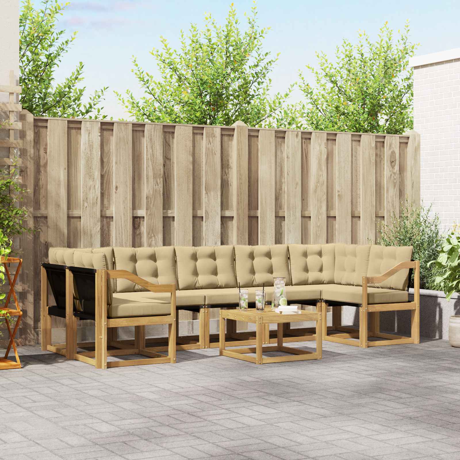 Outdoor-Sofagarnitur mit Kissen 8 pcs Weiß und Beige