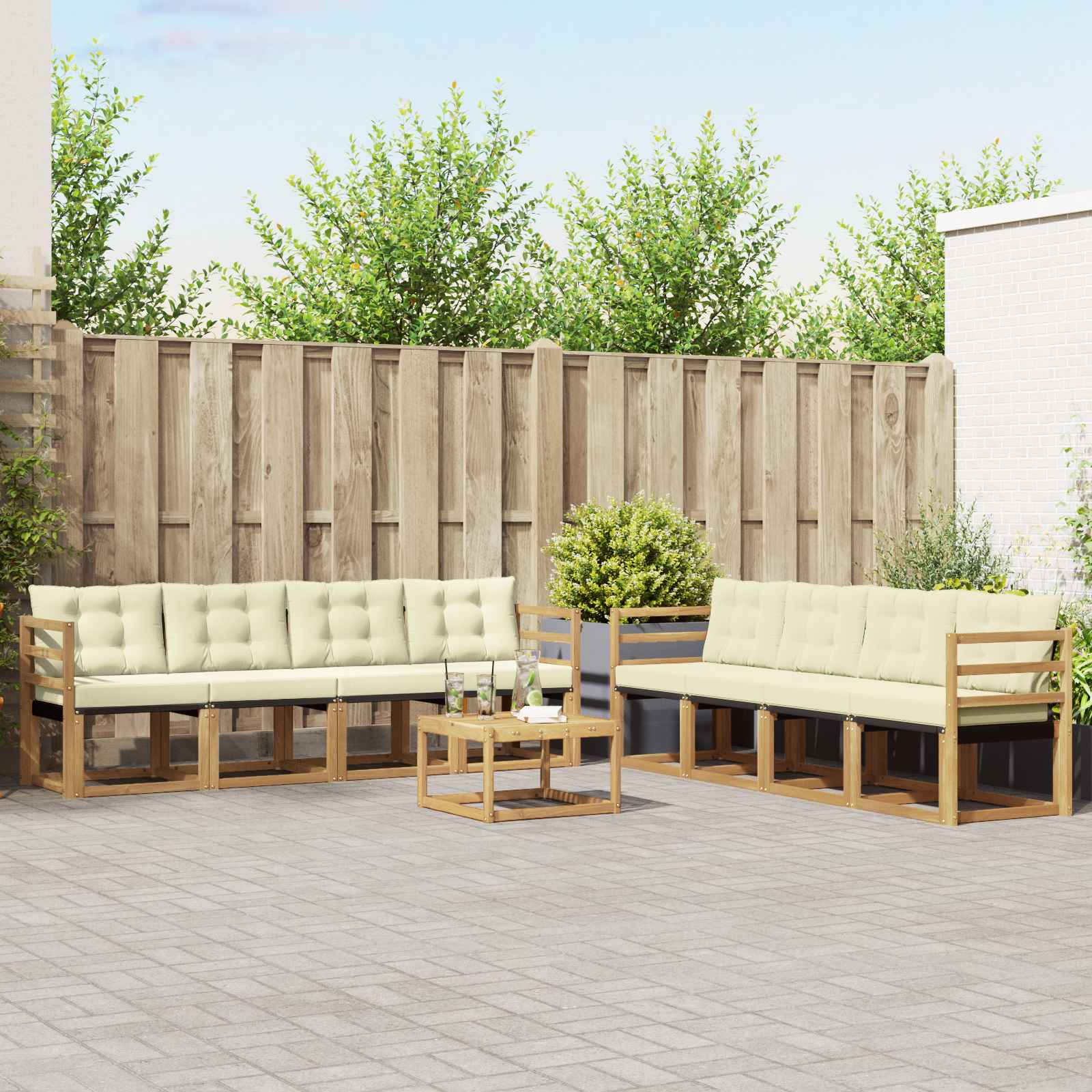 Outdoor-Sofagarnitur mit Kissen 9 pcs Weiß und Creme