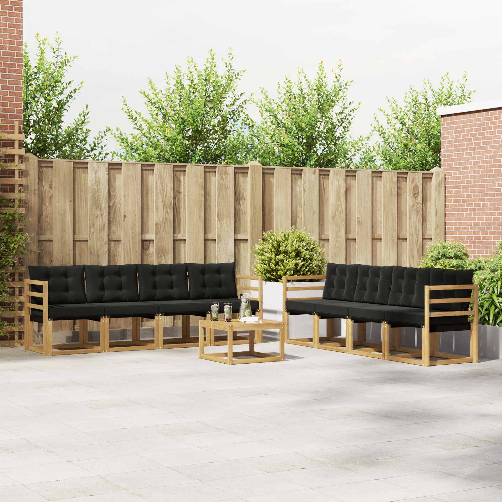 Outdoor-Sofagarnitur mit Kissen 9 pcs Weiß und Schwarz