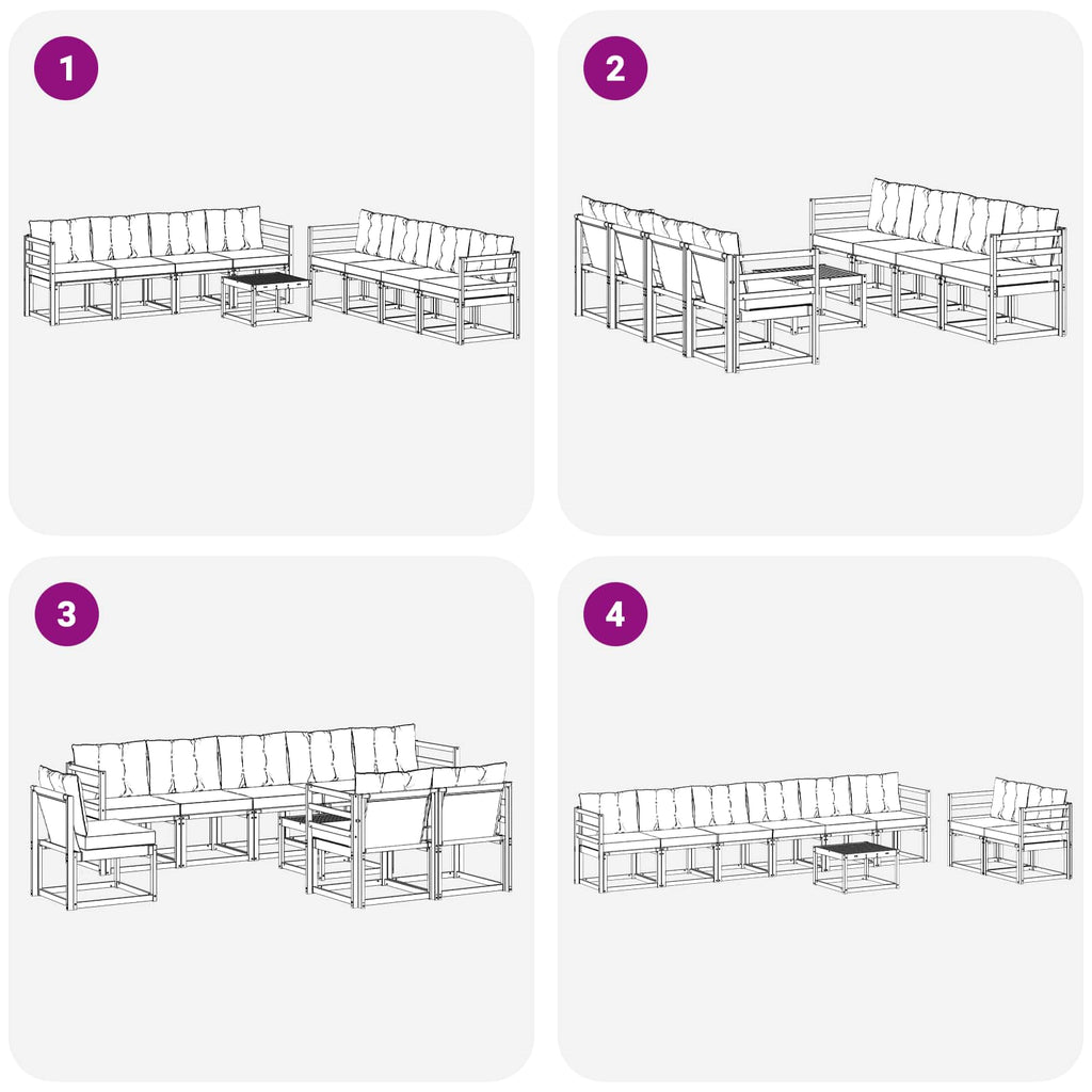 Outdoor-Sofagarnitur mit Kissen 9 pcs Weiß und Schwarz