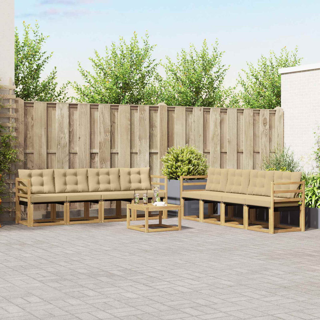 Outdoor-Sofagarnitur mit Kissen 9 pcs Weiß und Beige