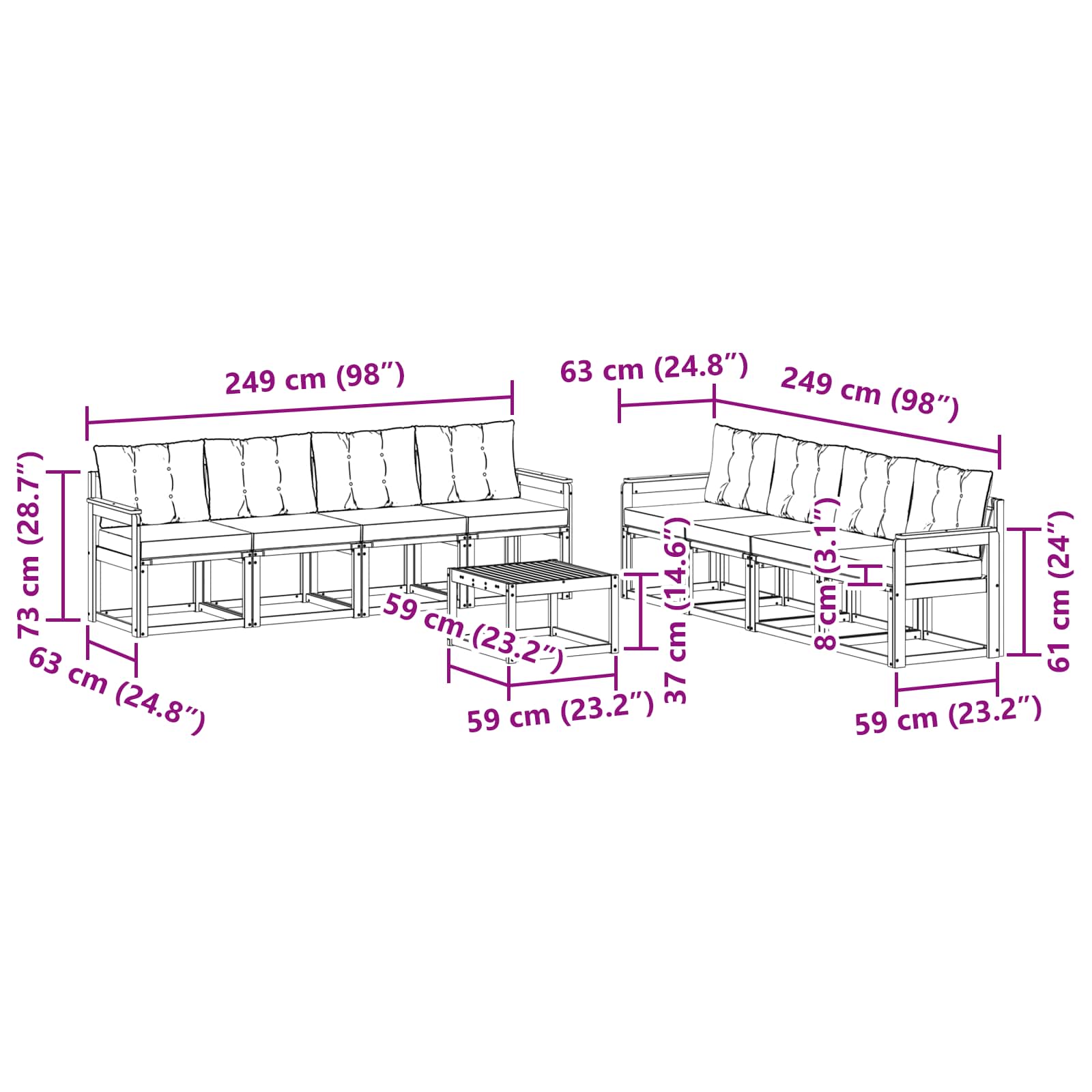 Outdoor-Sofagarnitur mit Kissen 9 pcs Weiß und Hellgrau