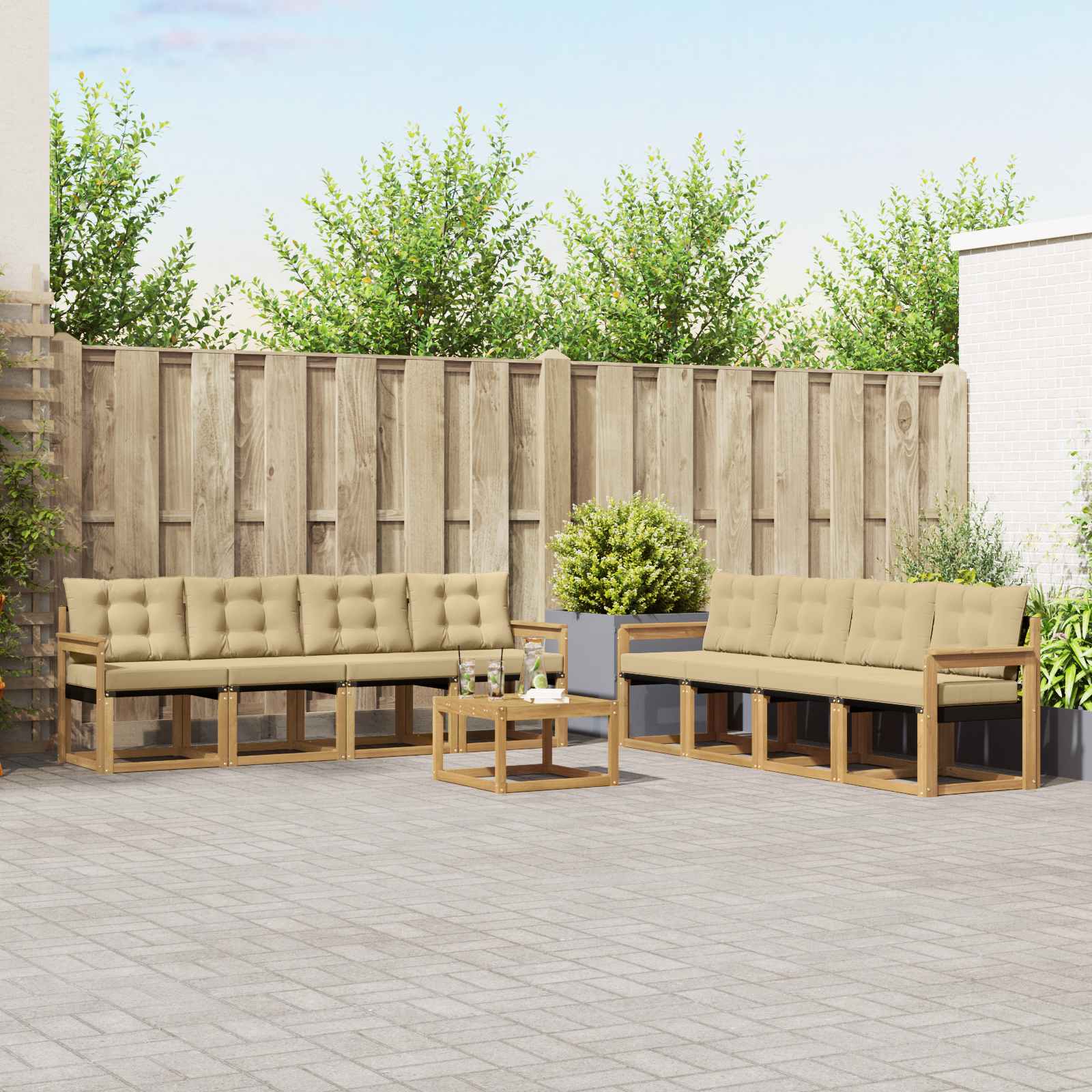 Outdoor-Sofagarnitur mit Kissen 9 pcs Weiß und Beige