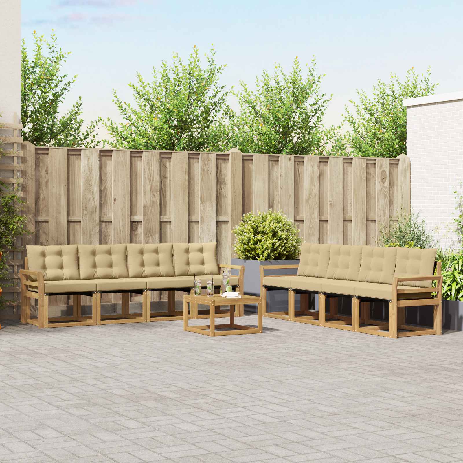Outdoor-Sofagarnitur mit Kissen 9 pcs Weiß und Beige