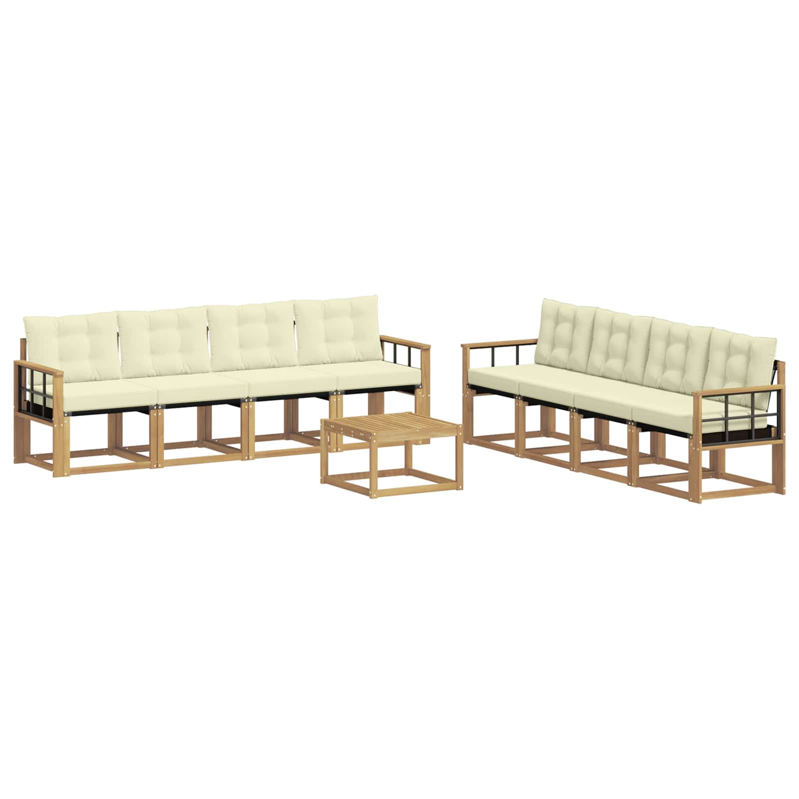 Outdoor-Sofagarnitur mit Kissen 9 pcs Weiß und Creme