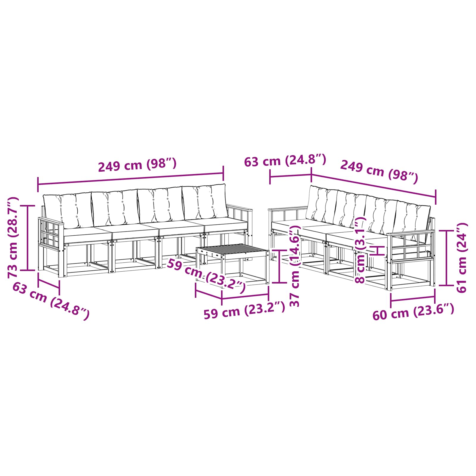 Outdoor-Sofagarnitur mit Kissen 9 pcs Weiß und Creme