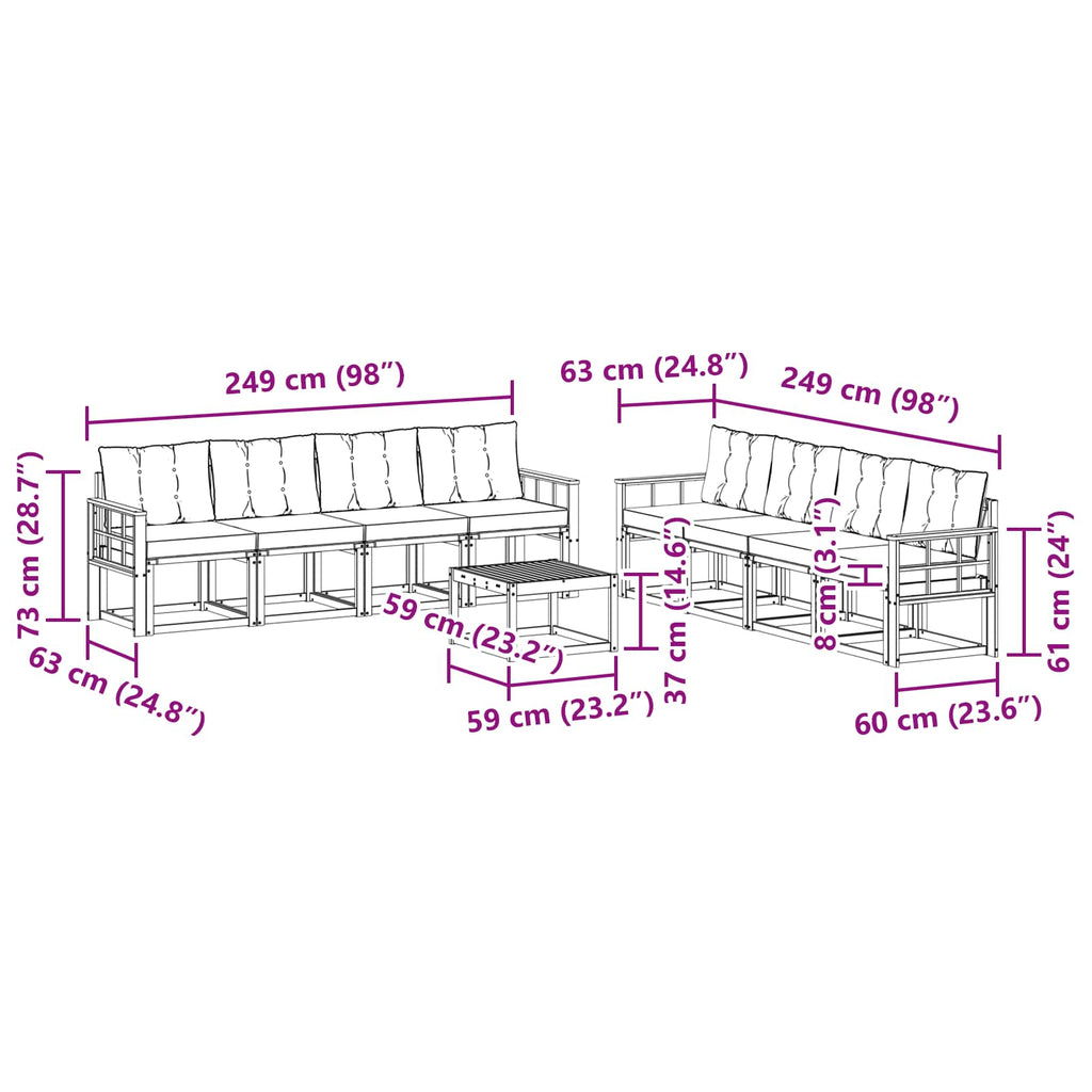 Outdoor-Sofagarnitur mit Kissen 9 pcs Weiß und Schwarz
