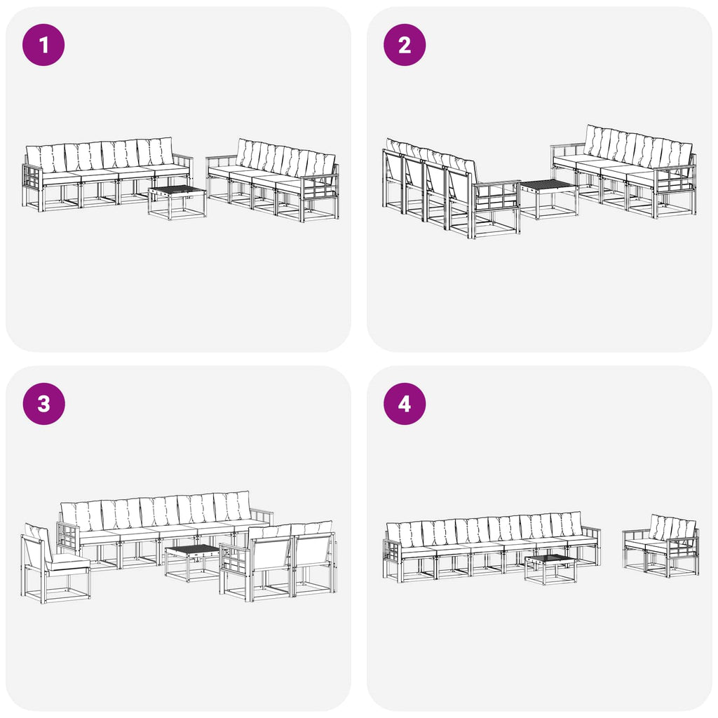 Outdoor-Sofagarnitur mit Kissen 9 pcs Weiß und Schwarz